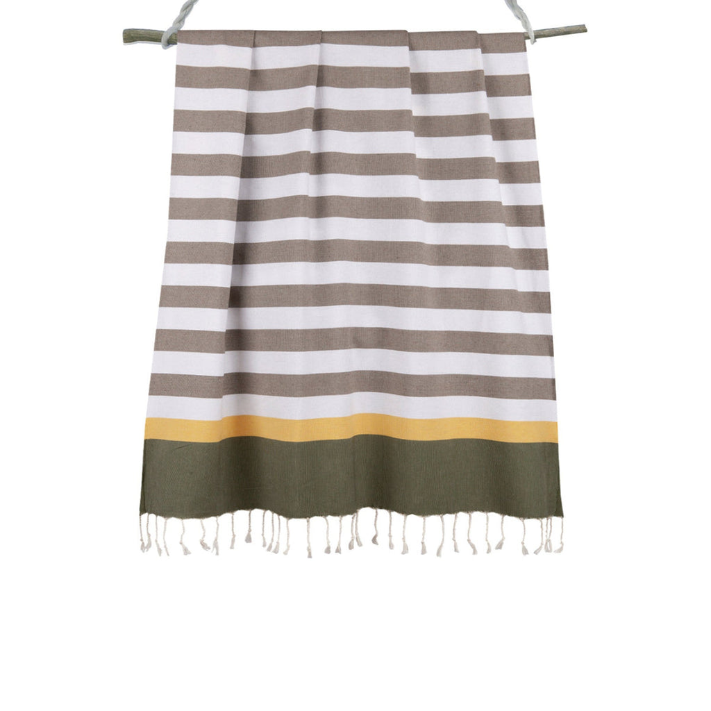 Arcachon - Fouta Tricolore - Taupe Clair/Safran/Kaki