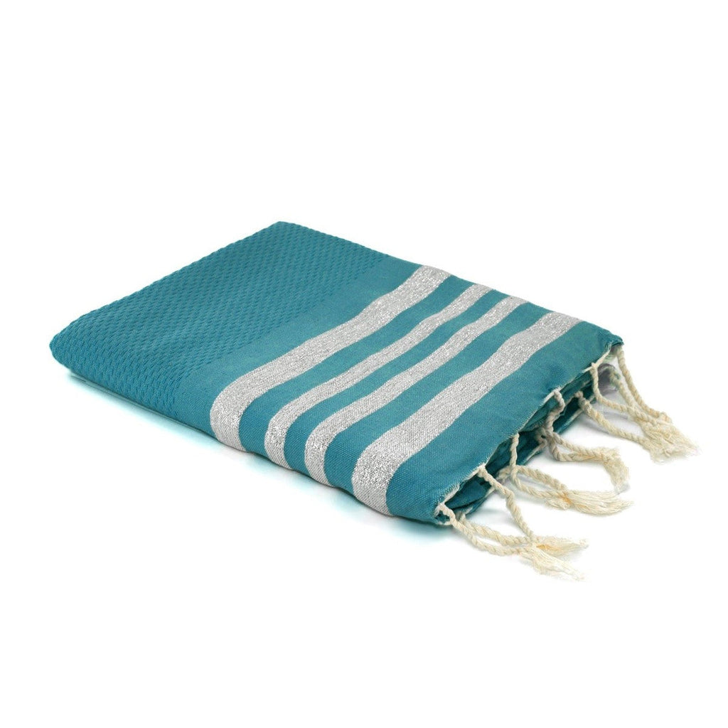 Hamptons - Fouta Nid D'Abeille - Vert Canard/Argent