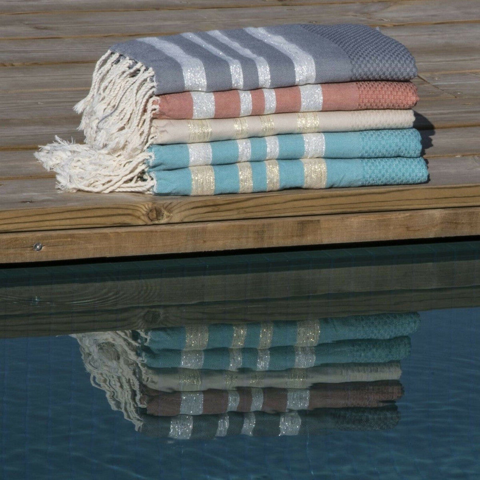 Hamptons - Fouta Nid D'Abeille - Vert Canard/Argent