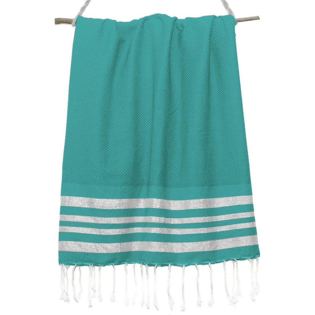 Hamptons - Fouta Nid D'Abeille - Vert Canard/Argent