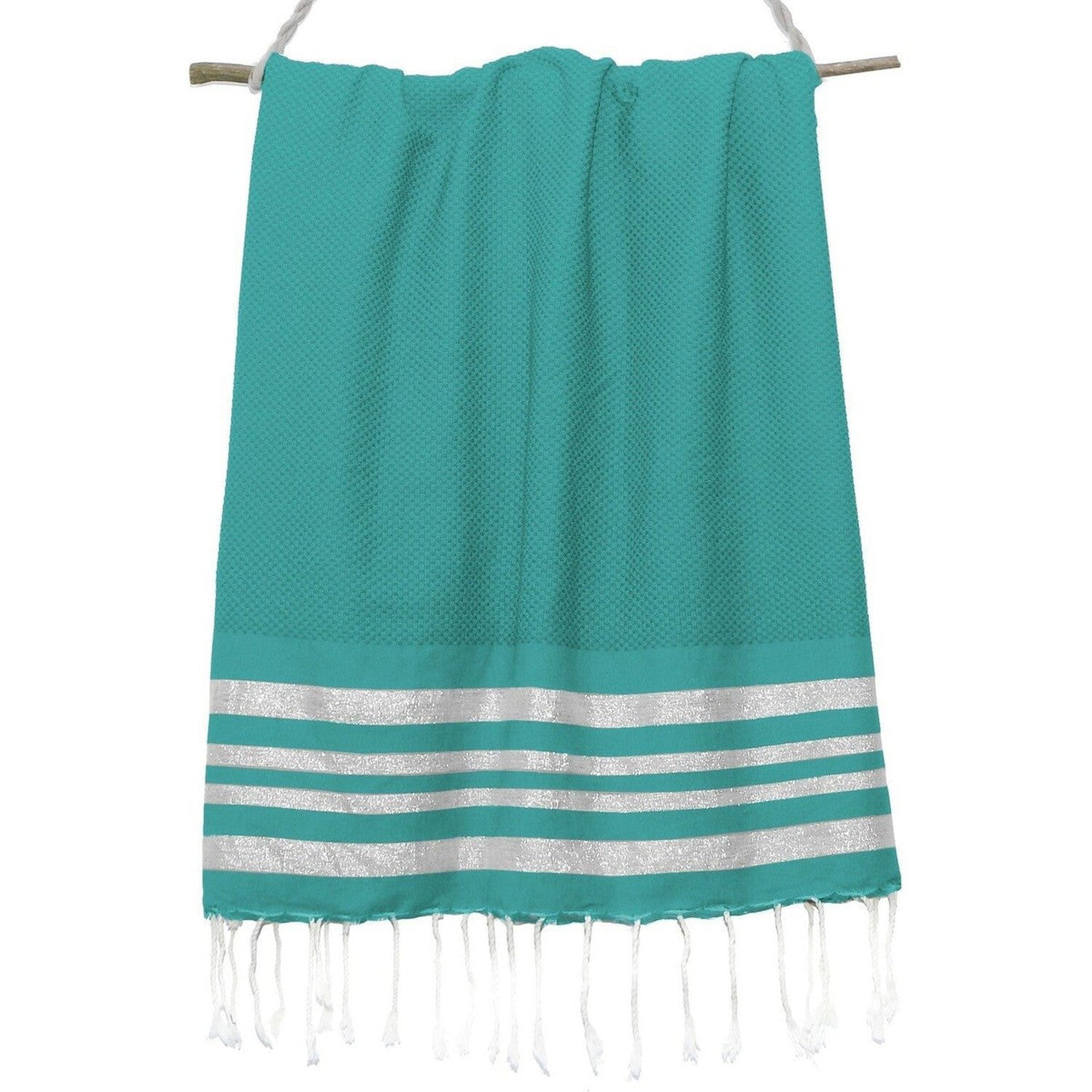 Hamptons - Fouta Nid D'Abeille - Vert Canard/Argent