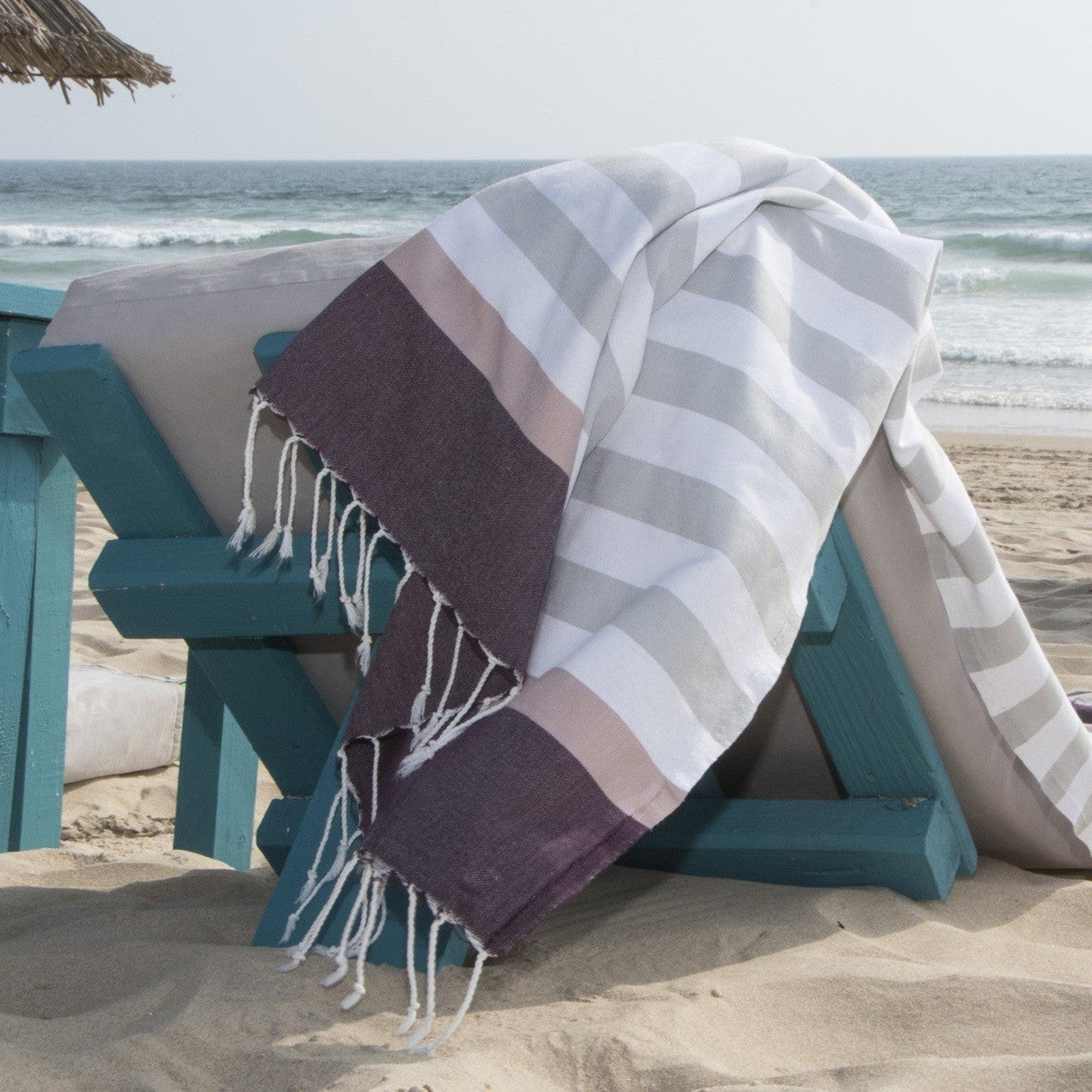 Arcachon - Fouta Tricolore - Gris/Rose/Prune