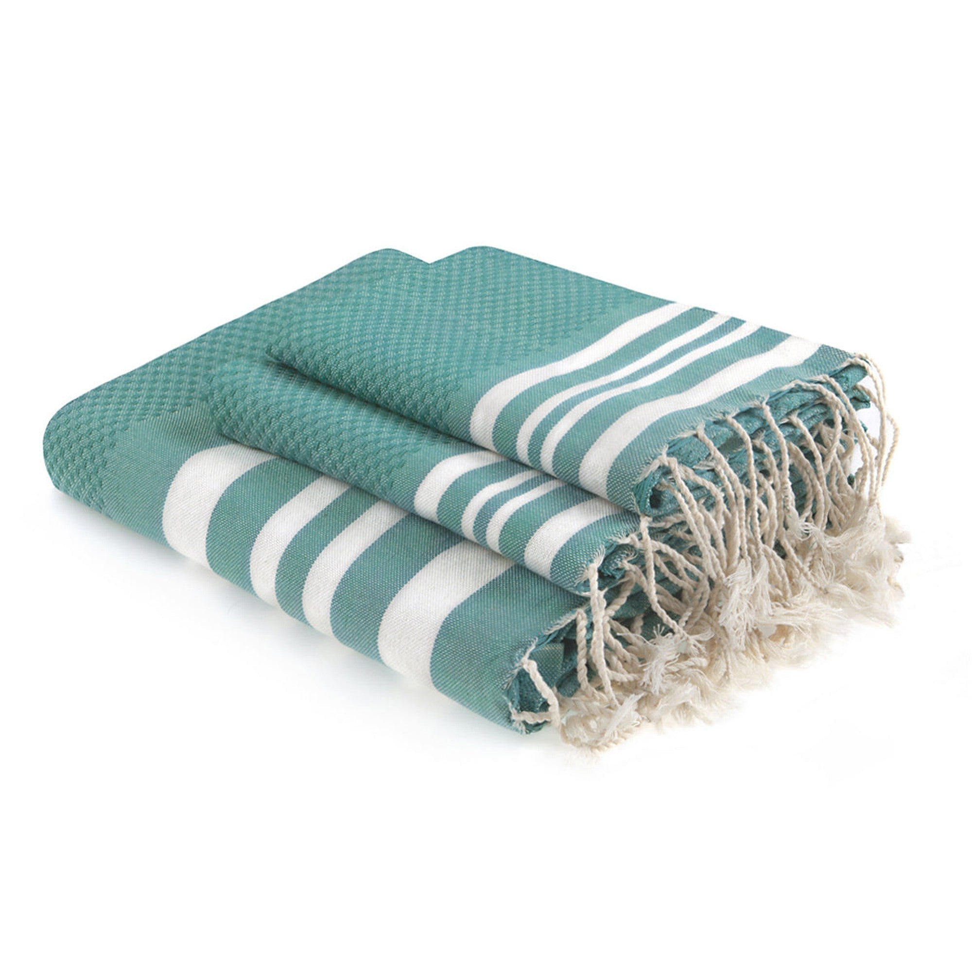 Hamptons - Foutas De Bain (1 Grande et 2 Petites) - Vert Canard/Blanc