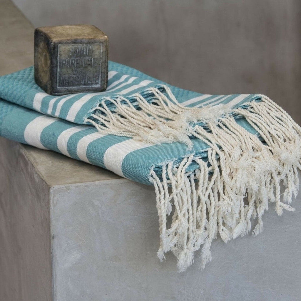 Hamptons - Foutas De Bain (1 Grande et 2 Petites) - Vert Canard/Blanc