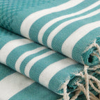Hamptons - Foutas De Bain (1 Grande et 2 Petites) - Vert Canard/Blanc