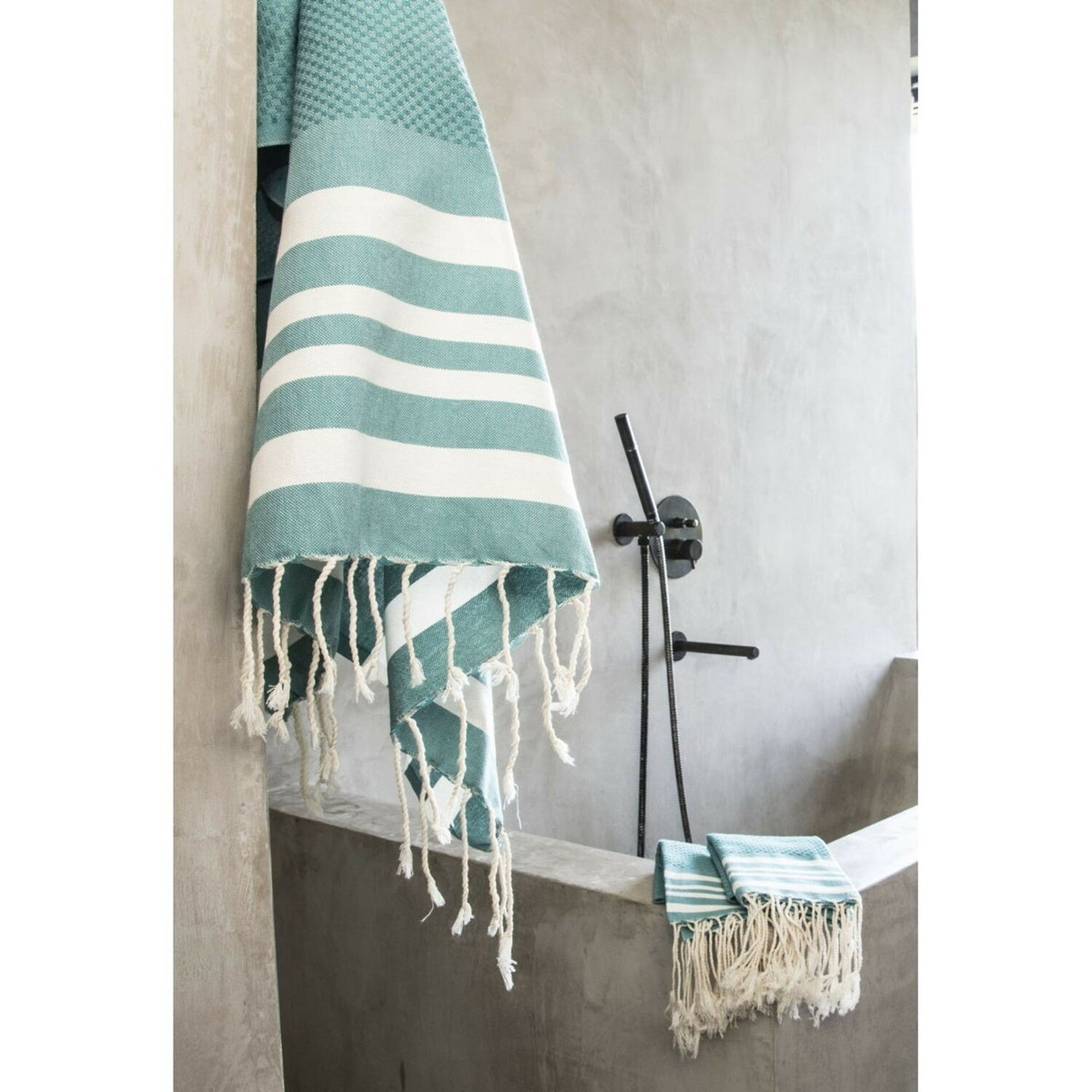 Hamptons - Foutas De Bain (1 Grande et 2 Petites) - Vert Canard/Blanc