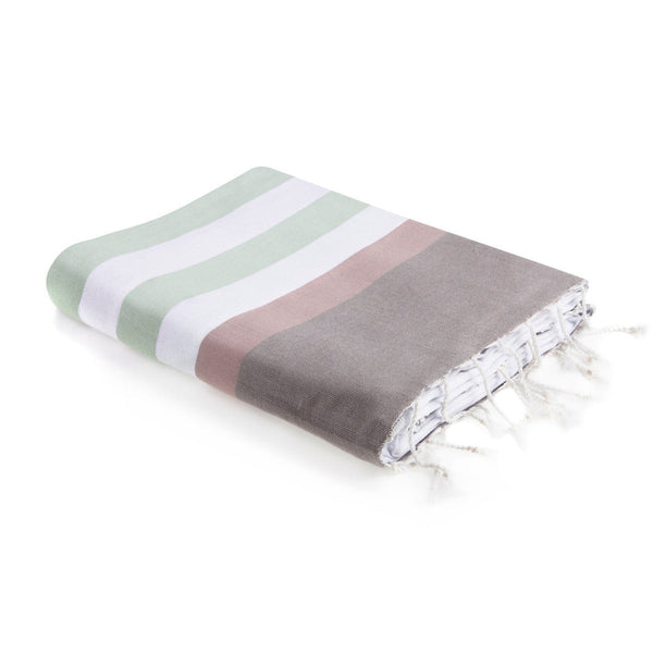 Arcachon - Fouta Tricolore - Eau De Nil/Rose Pale