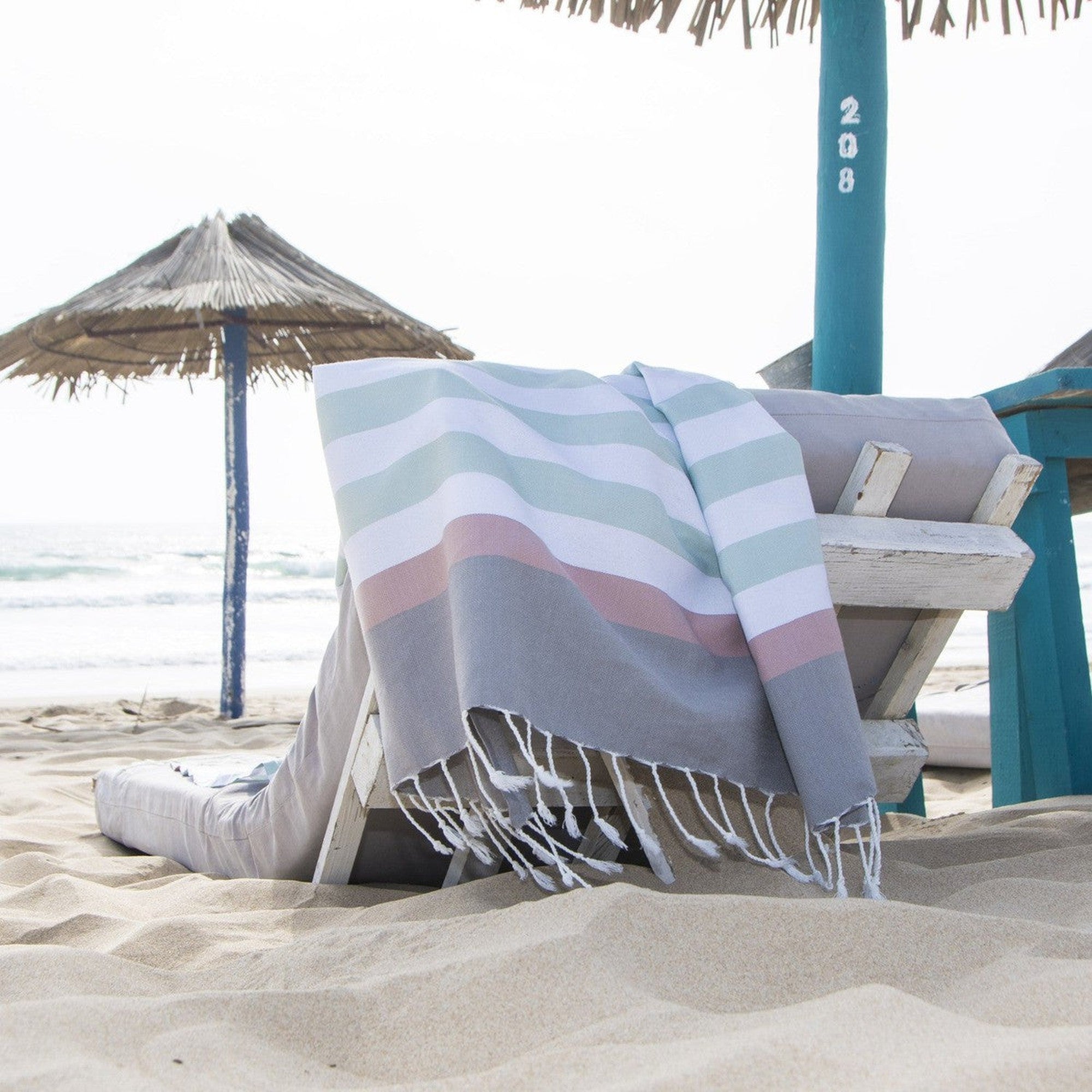 Arcachon - Fouta Tricolore - Eau De Nil/Rose Pale