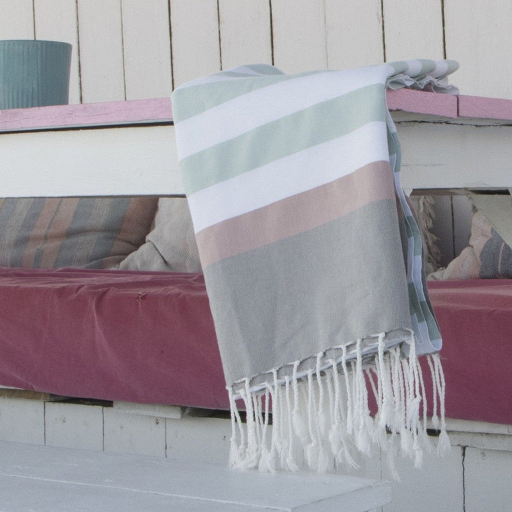 Arcachon - Fouta Tricolore - Eau De Nil/Rose Pale