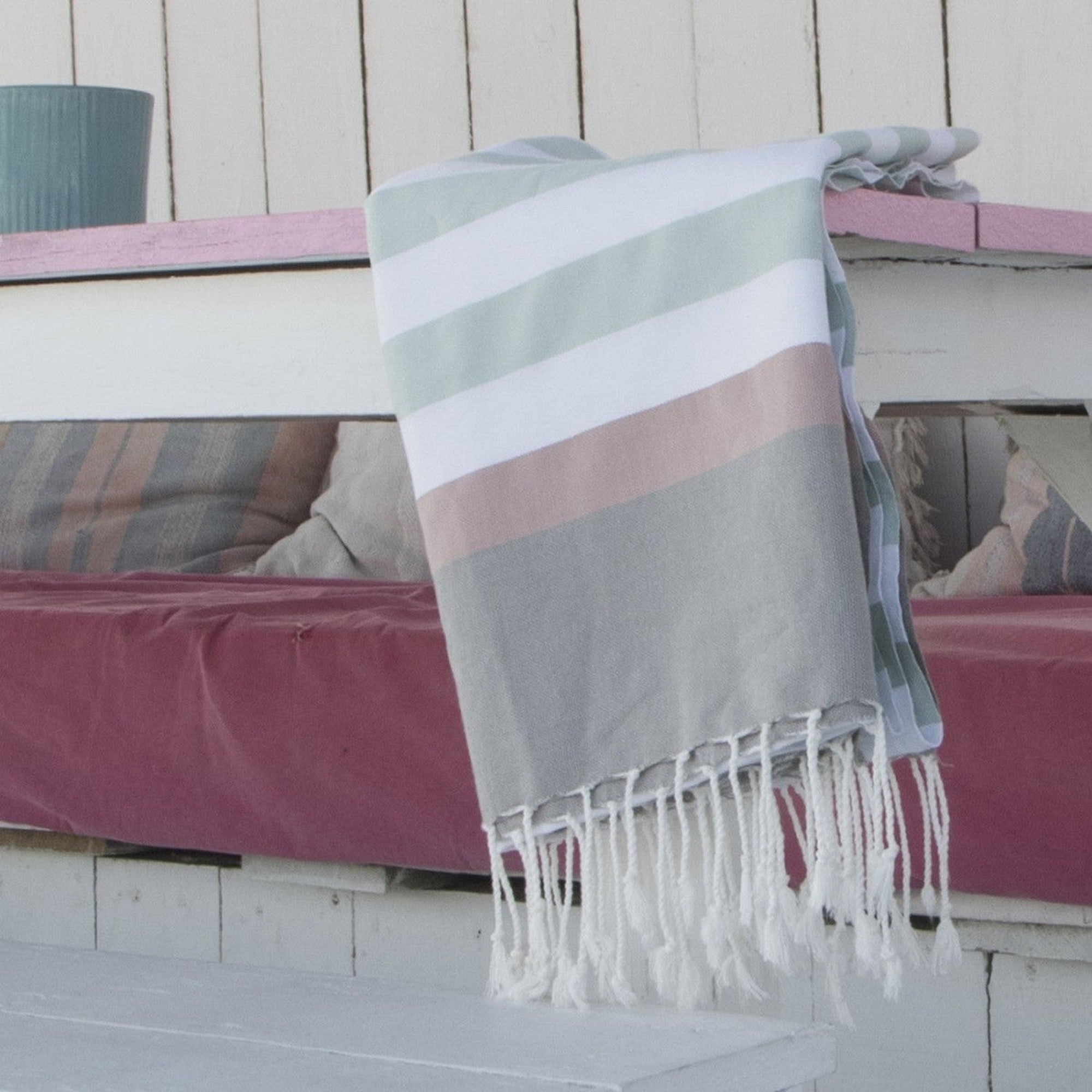 Arcachon - Fouta Tricolore - Eau De Nil/Rose Pale