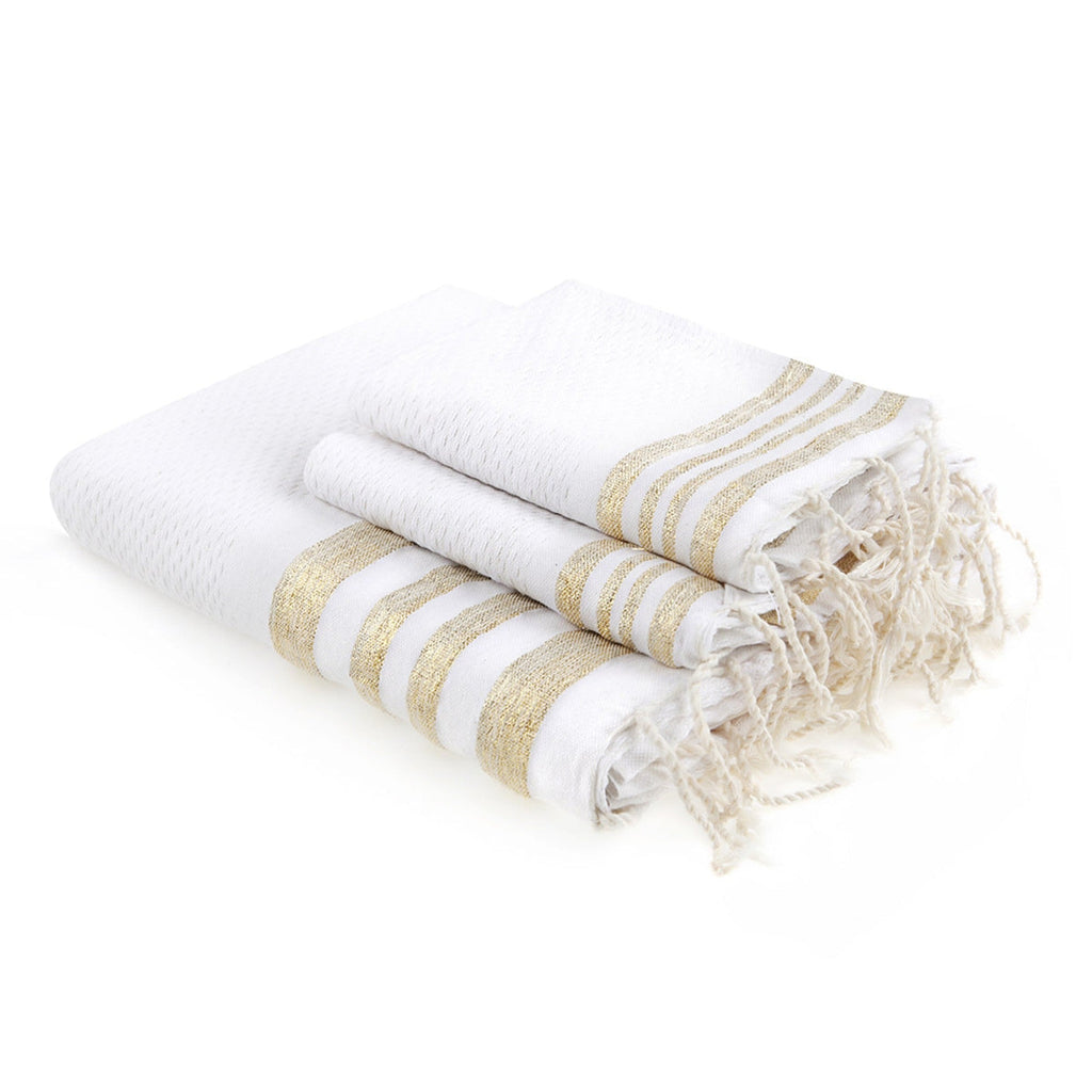 Hamptons - Foutas De Bain (1 Grande et 2 Petites) - Blanc/Or