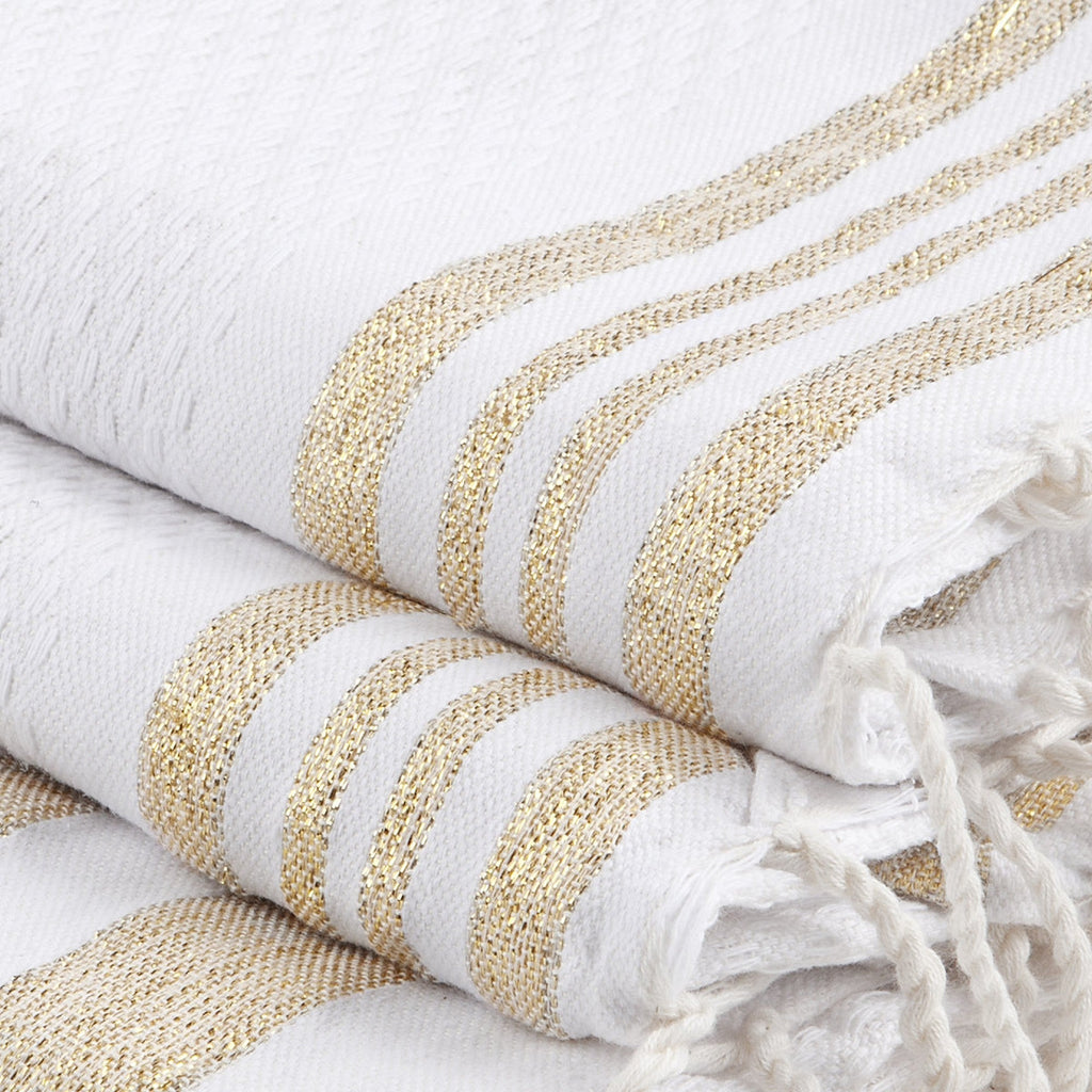 Hamptons - Foutas De Bain (1 Grande et 2 Petites) - Blanc/Or