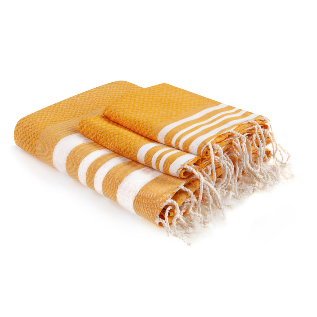 Hamptons - Foutas De Bain (1 Grande et 2 Petites) - Jaune Safran/Blanc