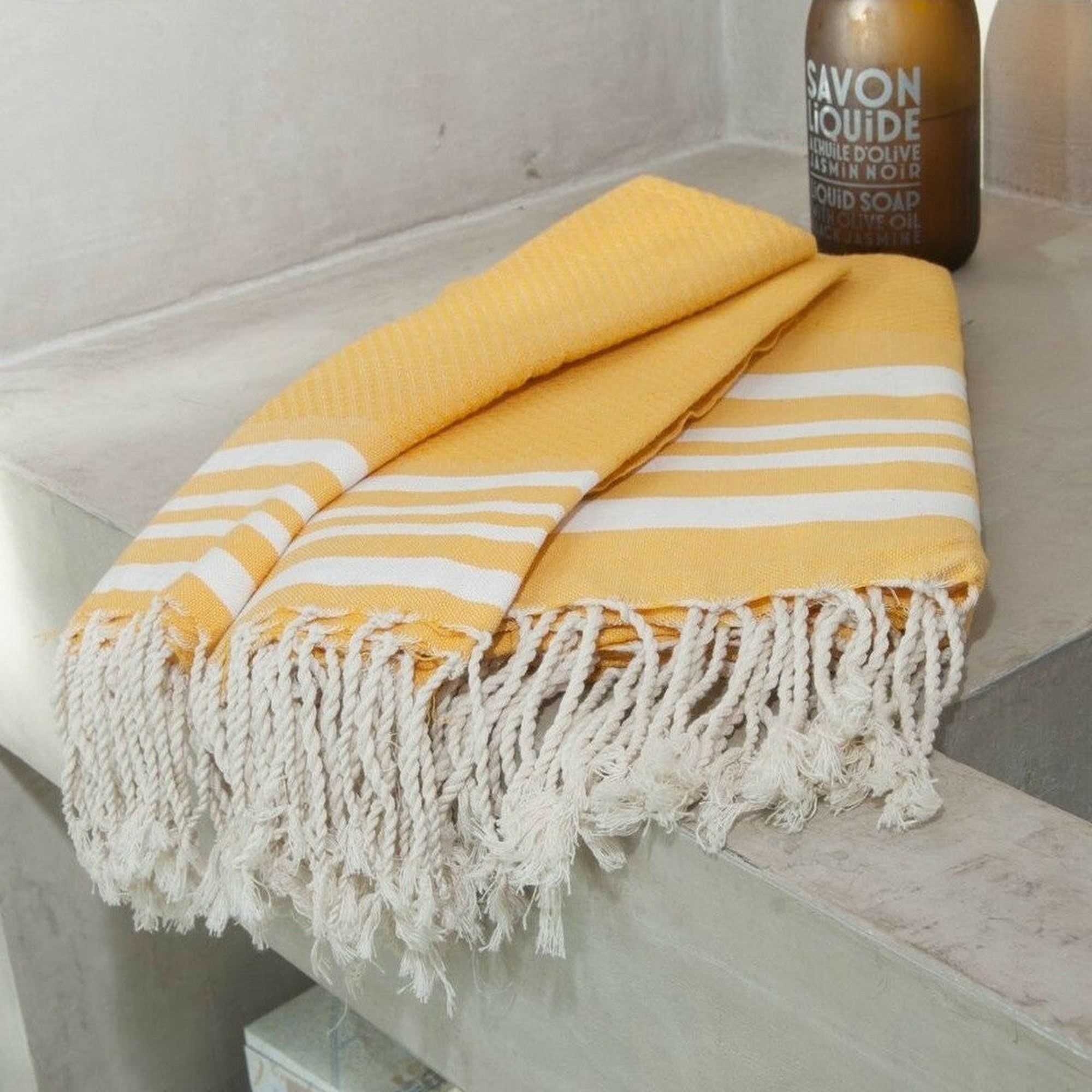 Hamptons - Foutas De Bain (1 Grande et 2 Petites) - Jaune Safran/Blanc