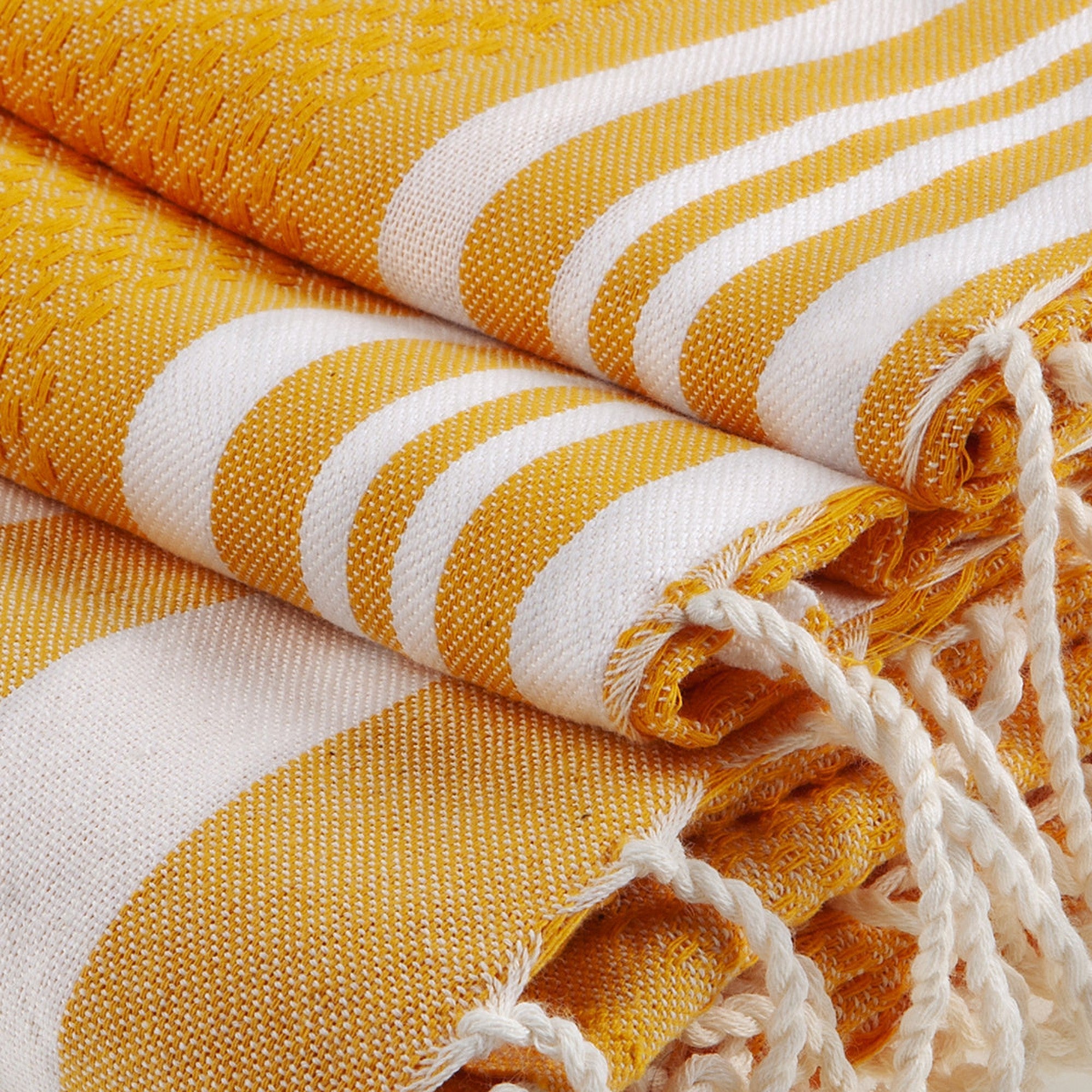 Hamptons - Foutas De Bain (1 Grande et 2 Petites) - Jaune Safran/Blanc