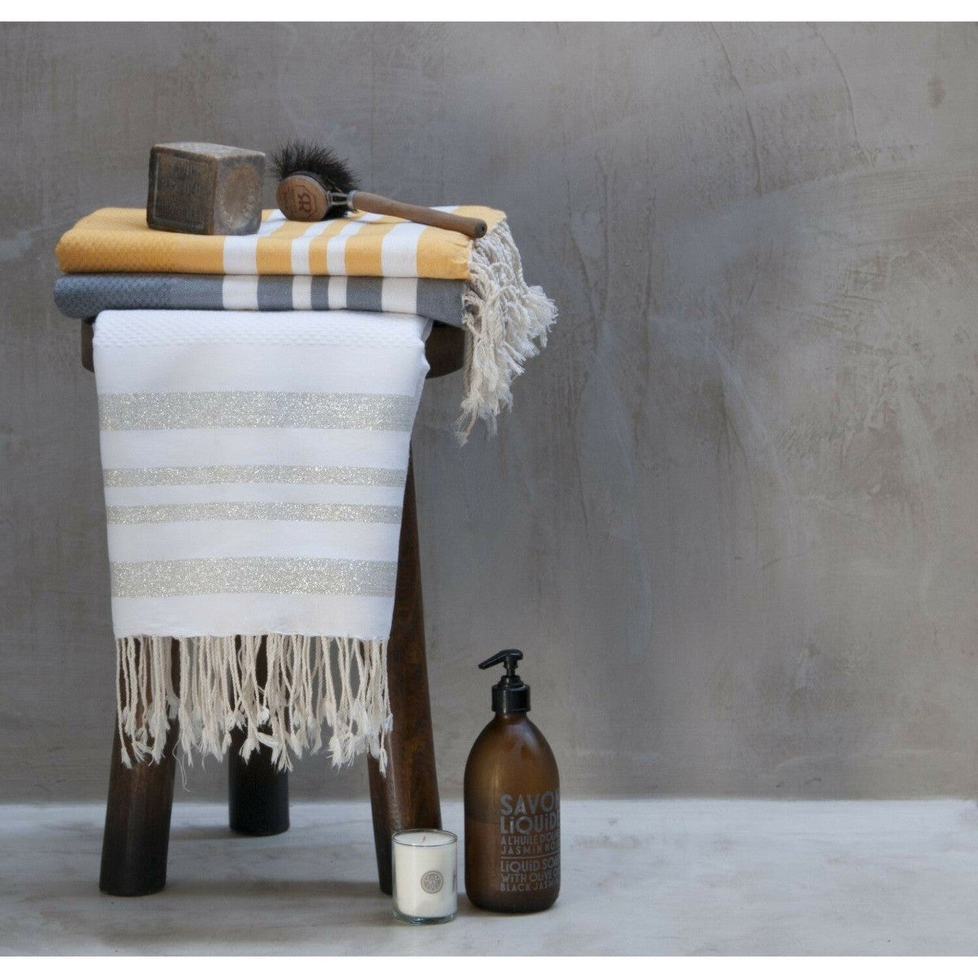 Hamptons - Foutas De Bain (1 Grande et 2 Petites) - Jaune Safran/Blanc