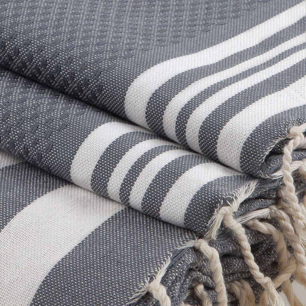 Hamptons - Foutas De Bain (1 Grande et 2 Petites) - Gris Moyen/Blanc