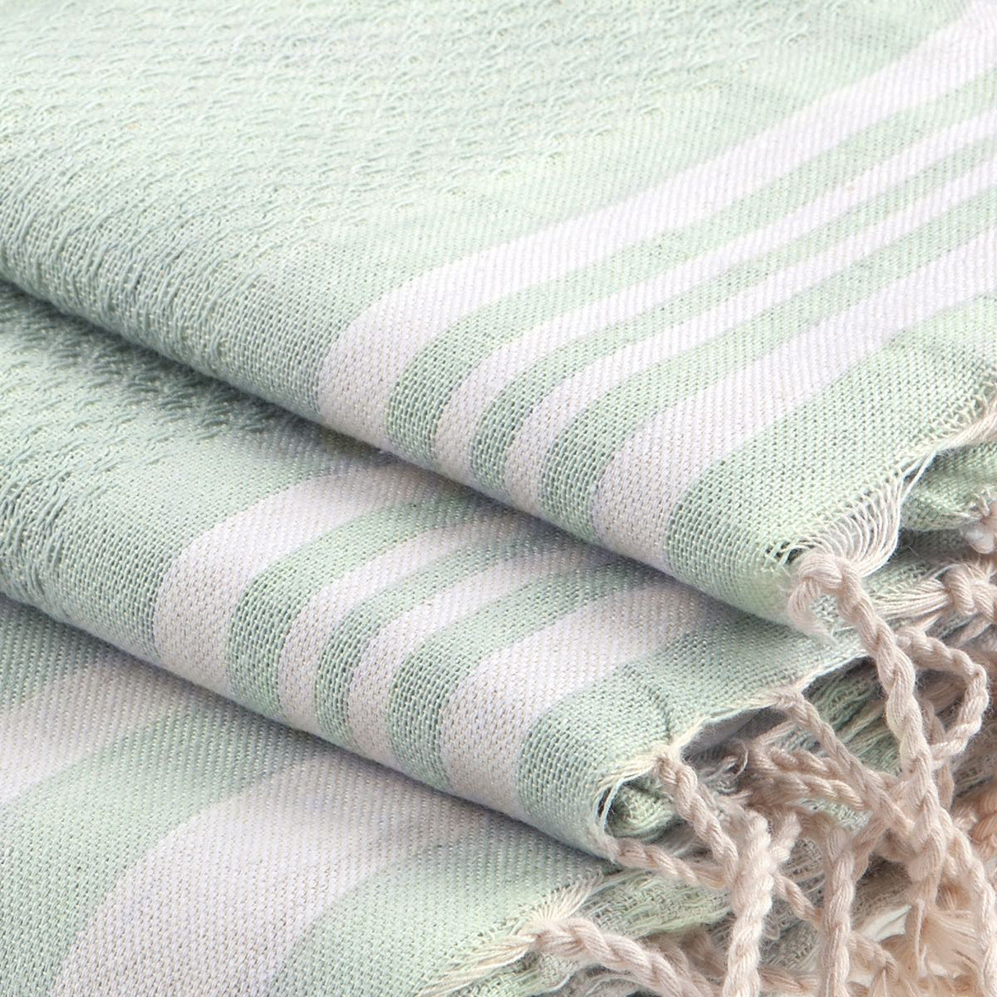 Hamptons - Foutas De Bain (1 Grande et 2 Petites) - Vert D'Eau/Blanc