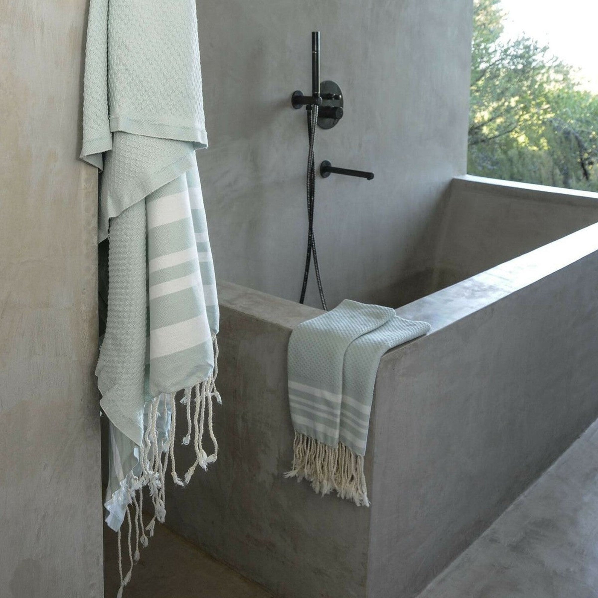 Hamptons - Foutas De Bain (1 Grande et 2 Petites) - Vert D'Eau/Blanc