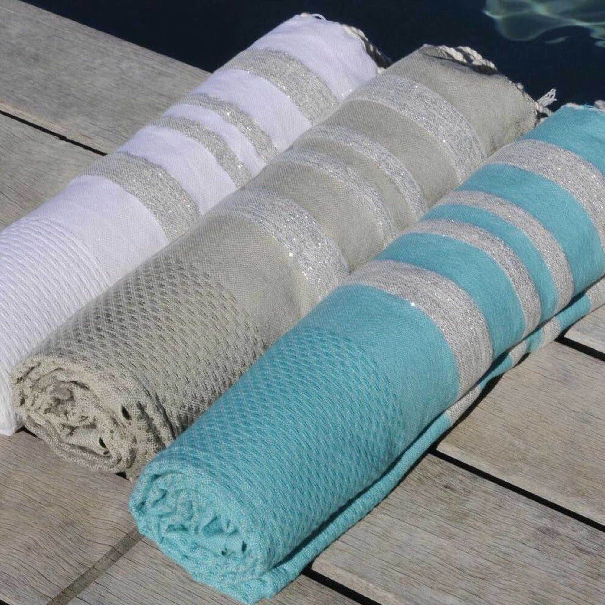 Hamptons - Fouta Nid D'Abeille - Gris Perle/Argent