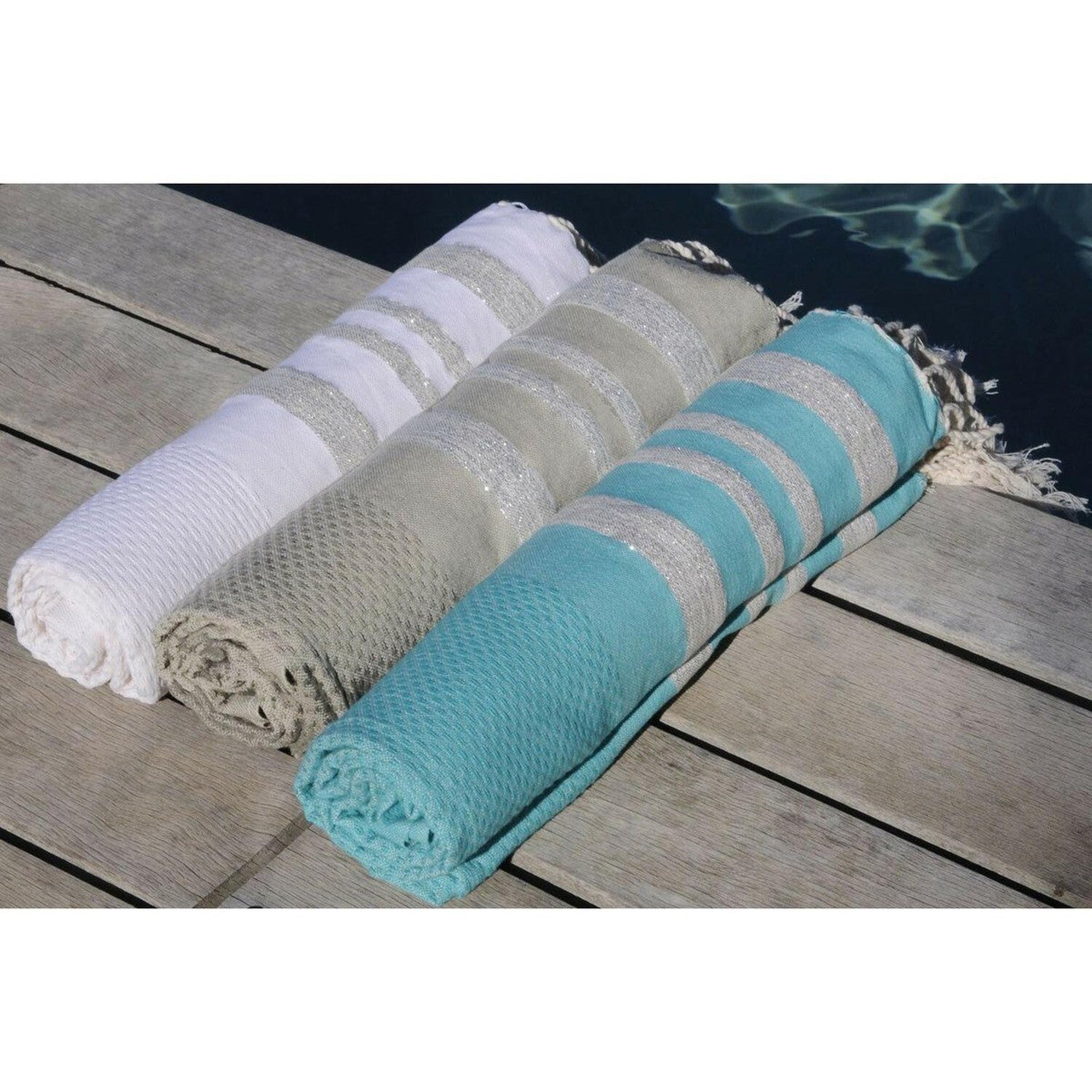 Hamptons - Fouta Nid D'Abeille - Gris Perle/Argent