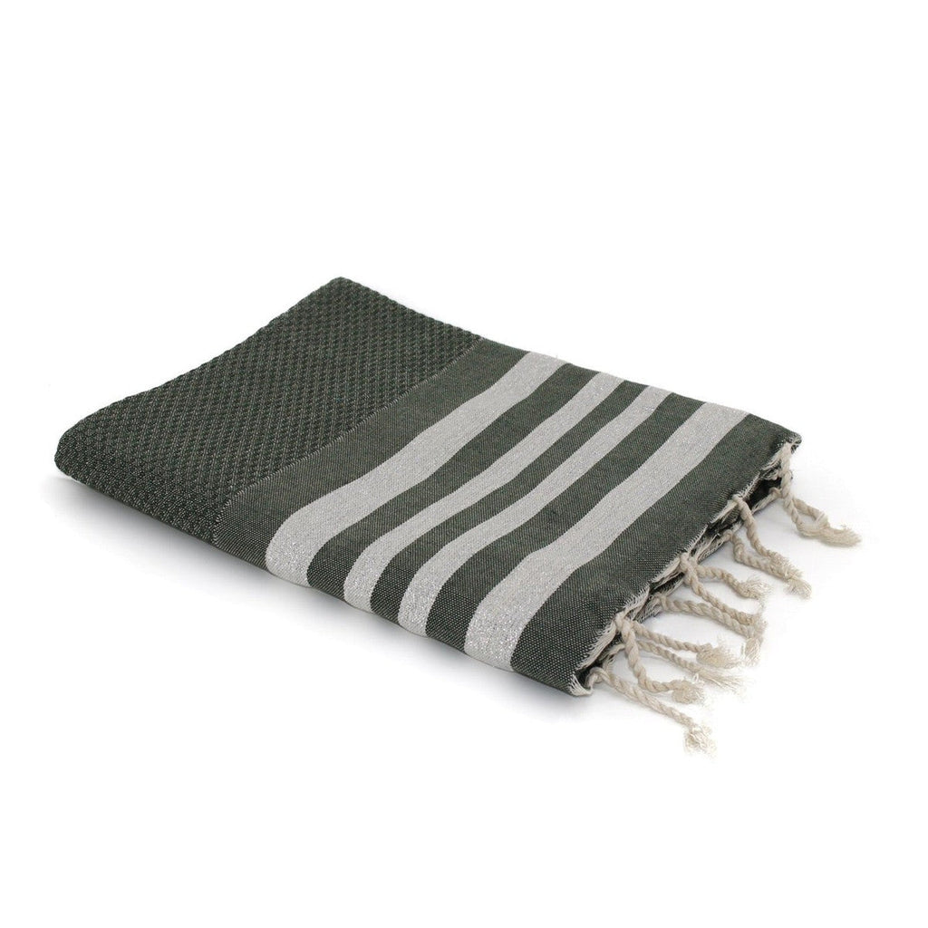 Hamptons - Fouta Nid D'Abeille - Vert Kaki/Argent