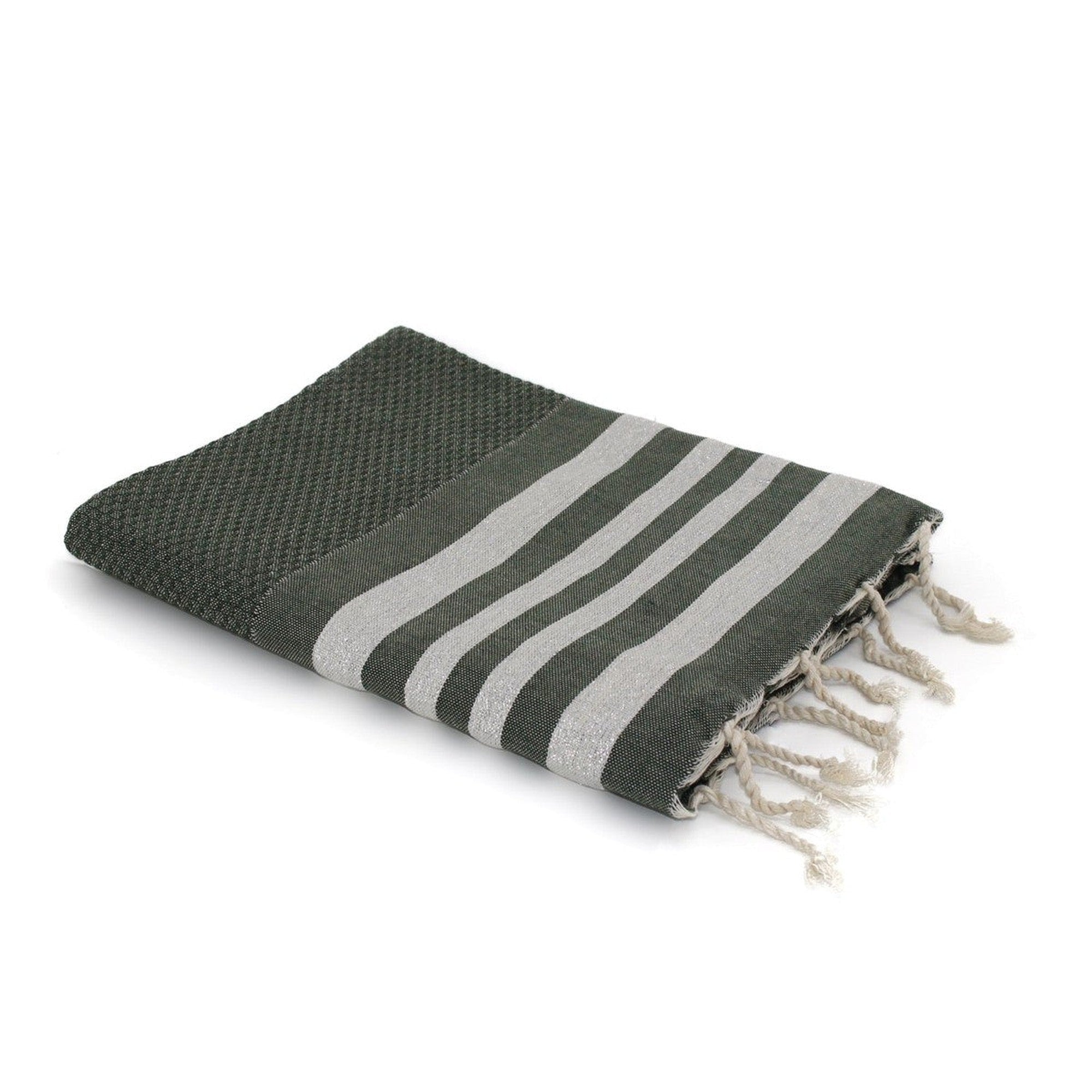 Hamptons - Fouta Nid D'Abeille - Vert Kaki/Argent