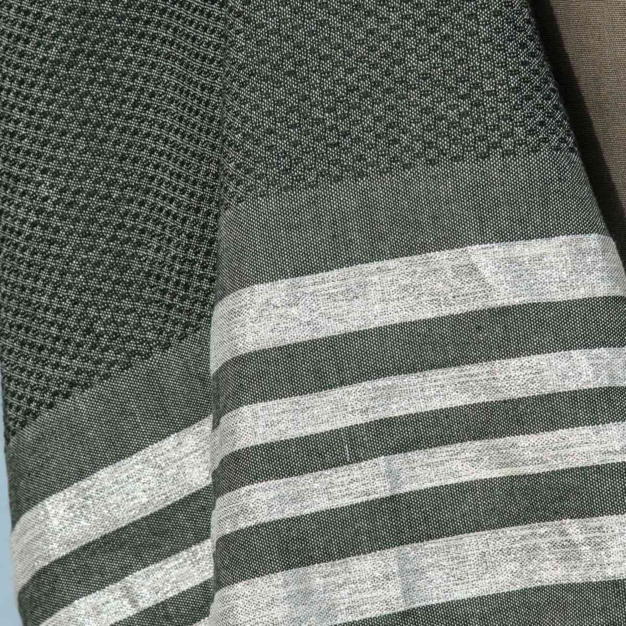Hamptons - Fouta Nid D'Abeille - Vert Kaki/Argent