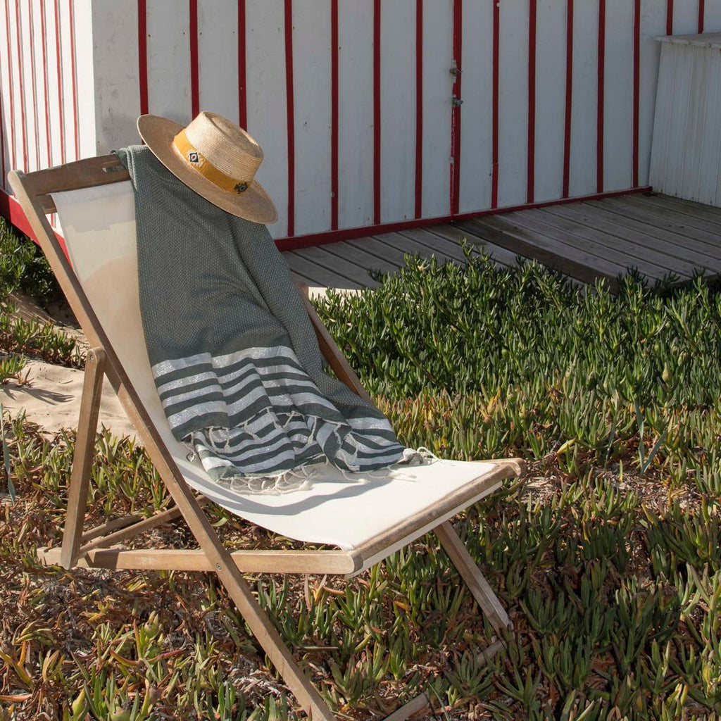 Hamptons - Fouta Nid D'Abeille - Vert Kaki/Argent