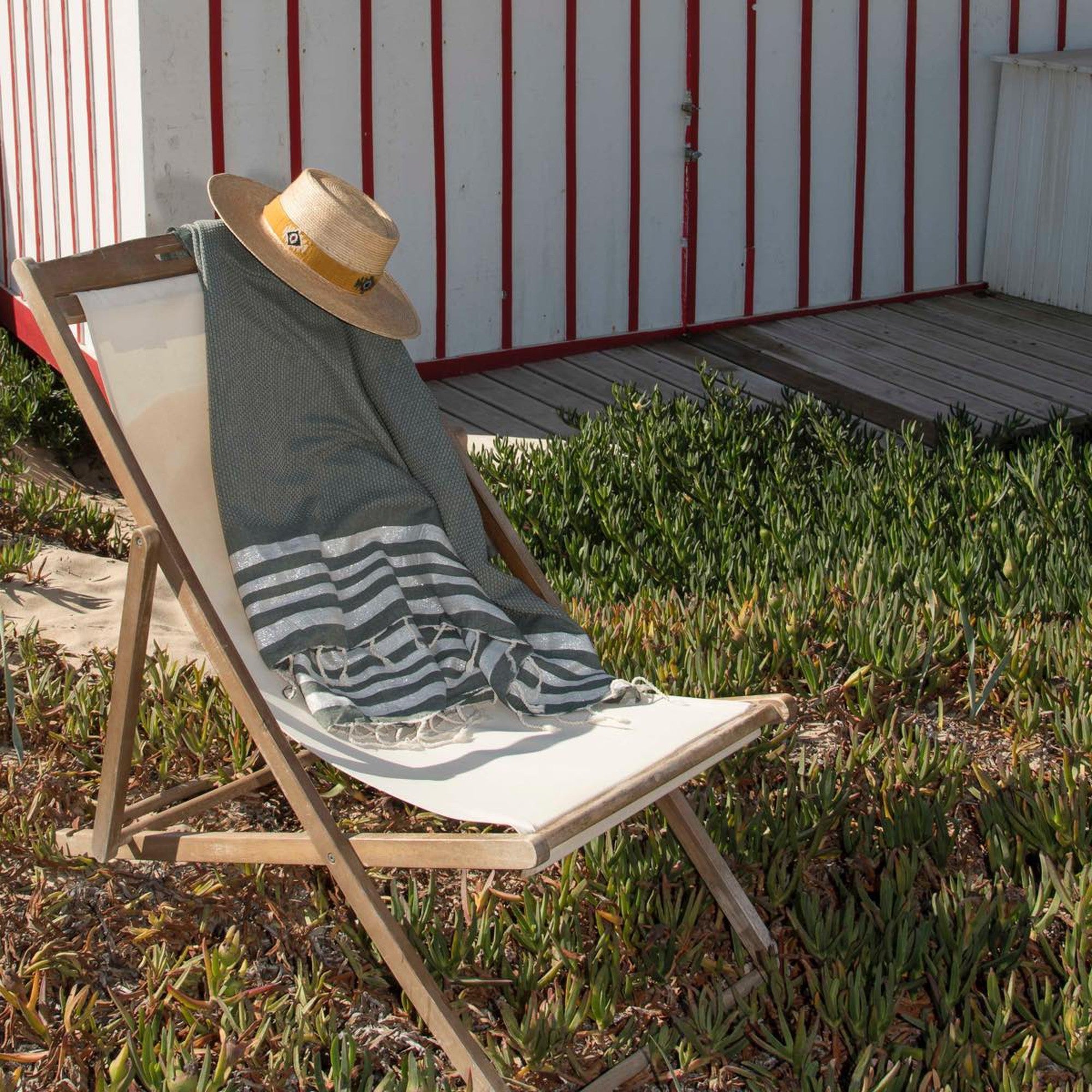 Hamptons - Fouta Nid D'Abeille - Vert Kaki/Argent
