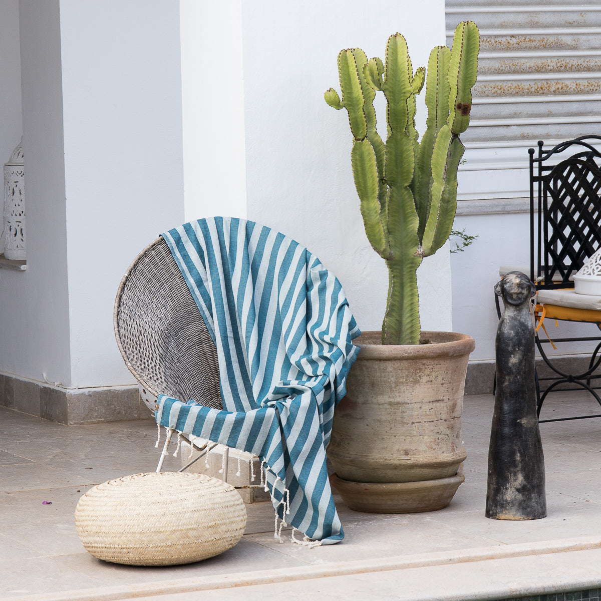Capri - Fouta Jacquard - Bleu Pétrole