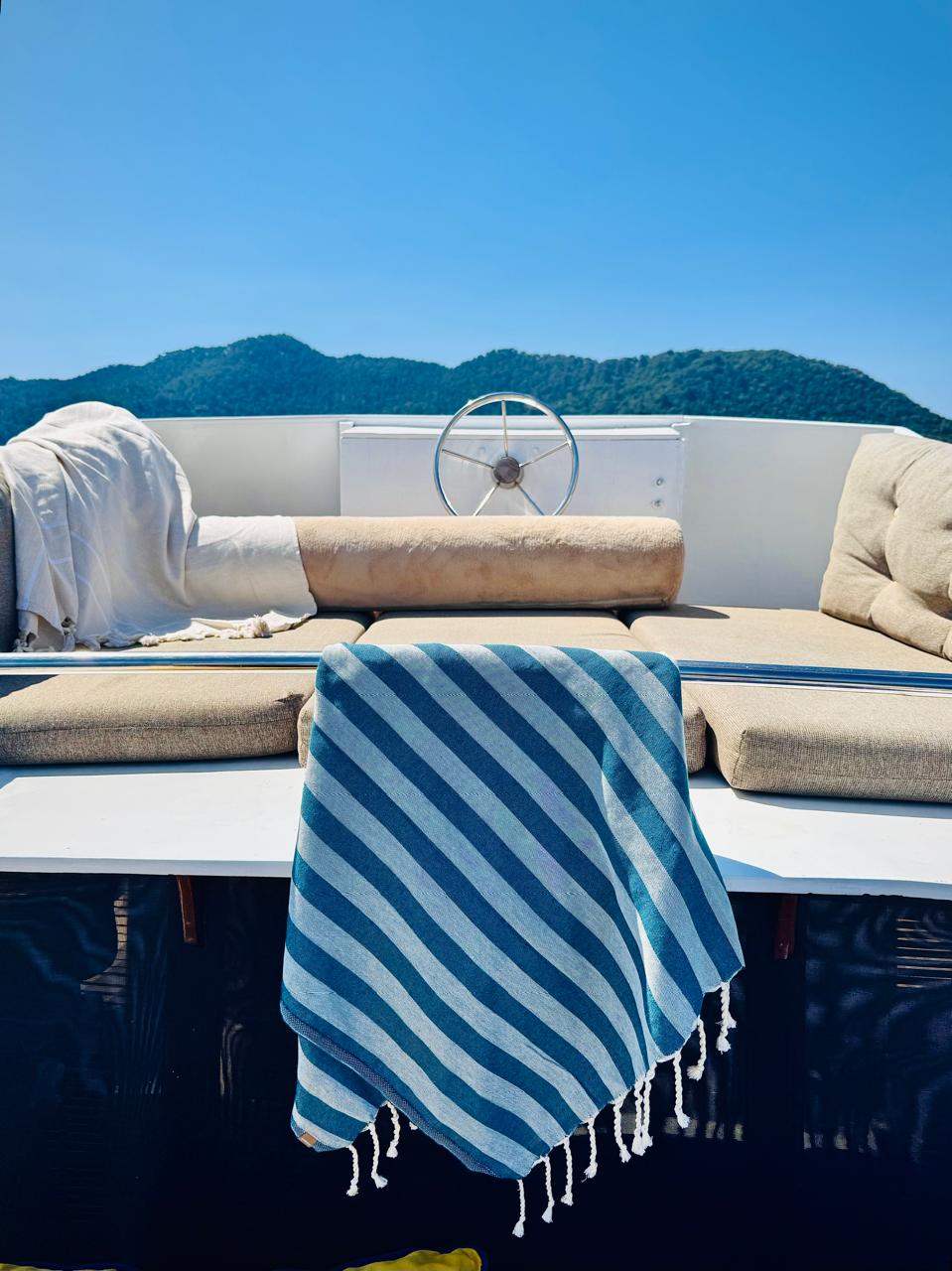 Capri - Fouta Jacquard - Bleu Pétrole