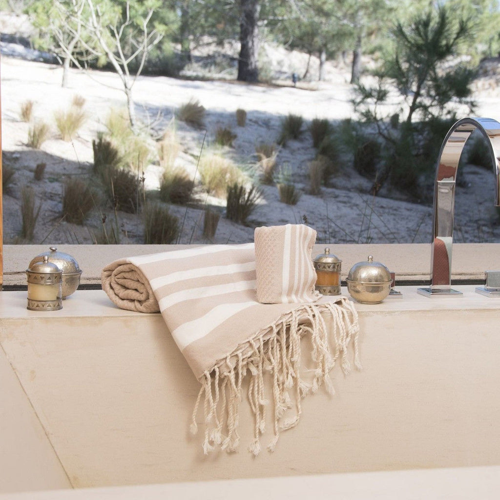 Hamptons - Foutas De Bain (1 Grande et 2 Petites) - Beige/Blanc