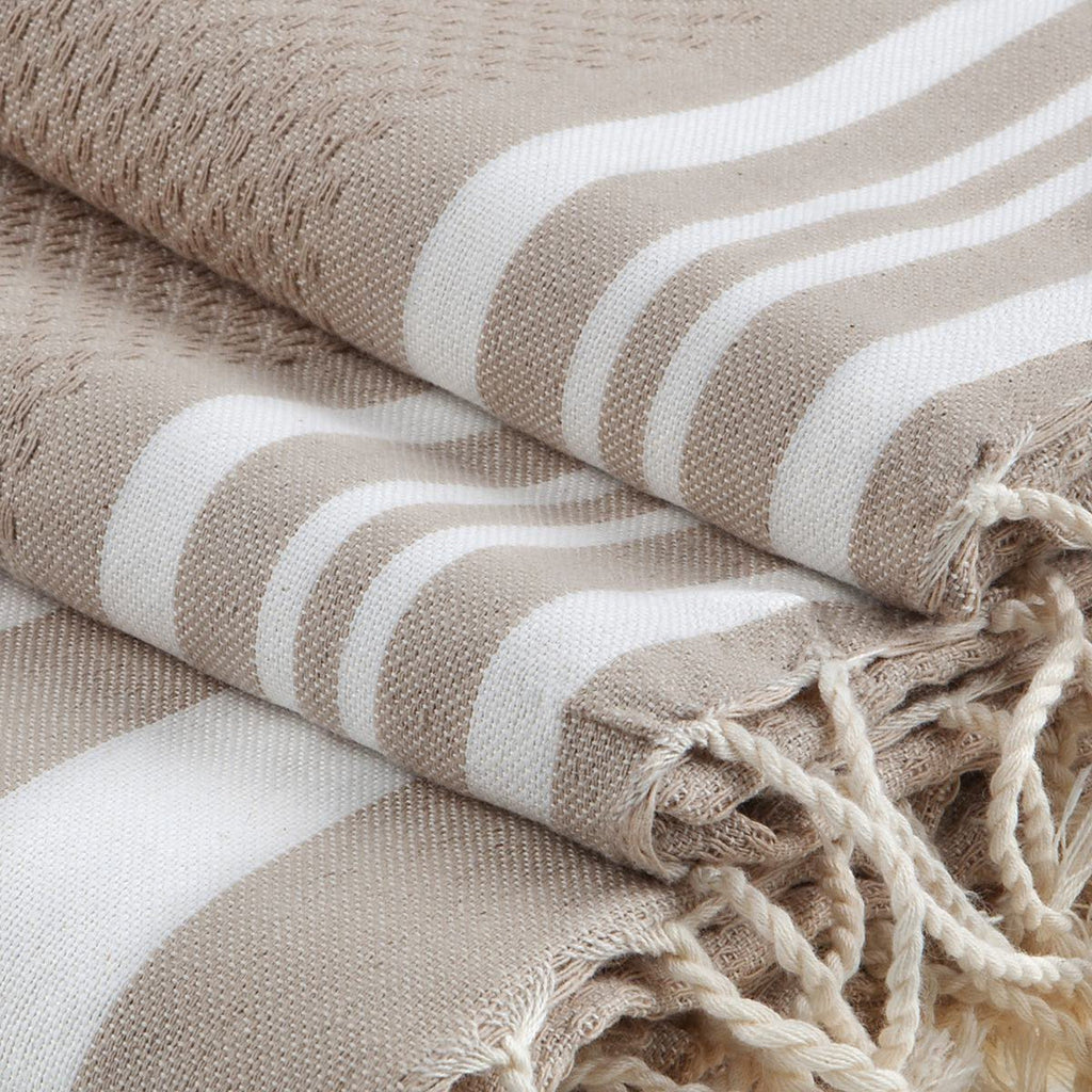 Hamptons - Foutas De Bain (1 Grande et 2 Petites) - Beige/Blanc