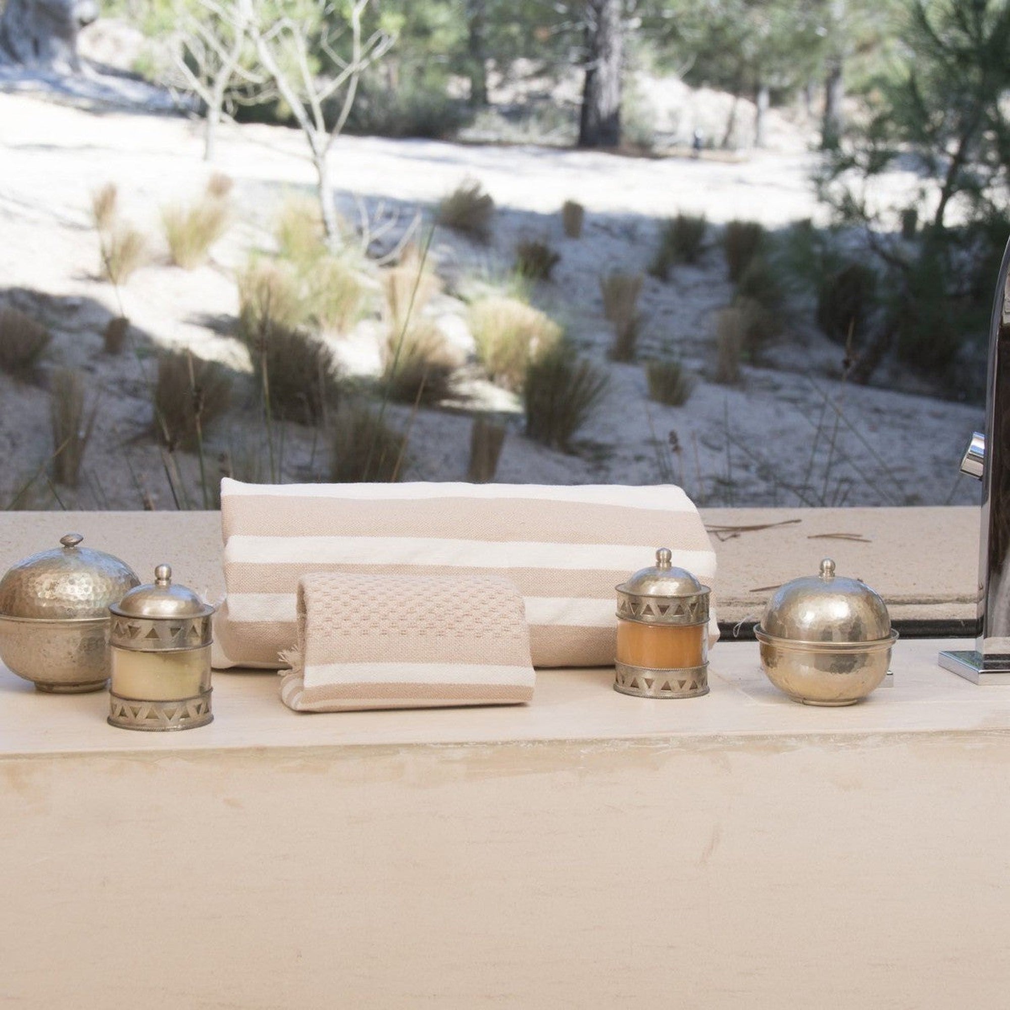 Hamptons - Foutas De Bain (1 Grande et 2 Petites) - Beige/Blanc