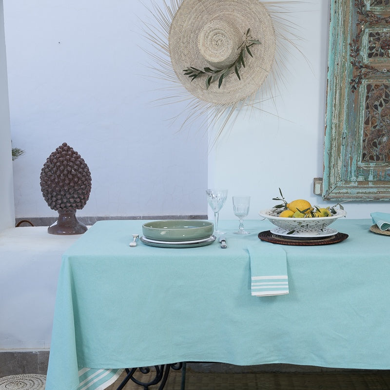 Mahdia - Nappe + 8 Serviettes - Vert D'Eau