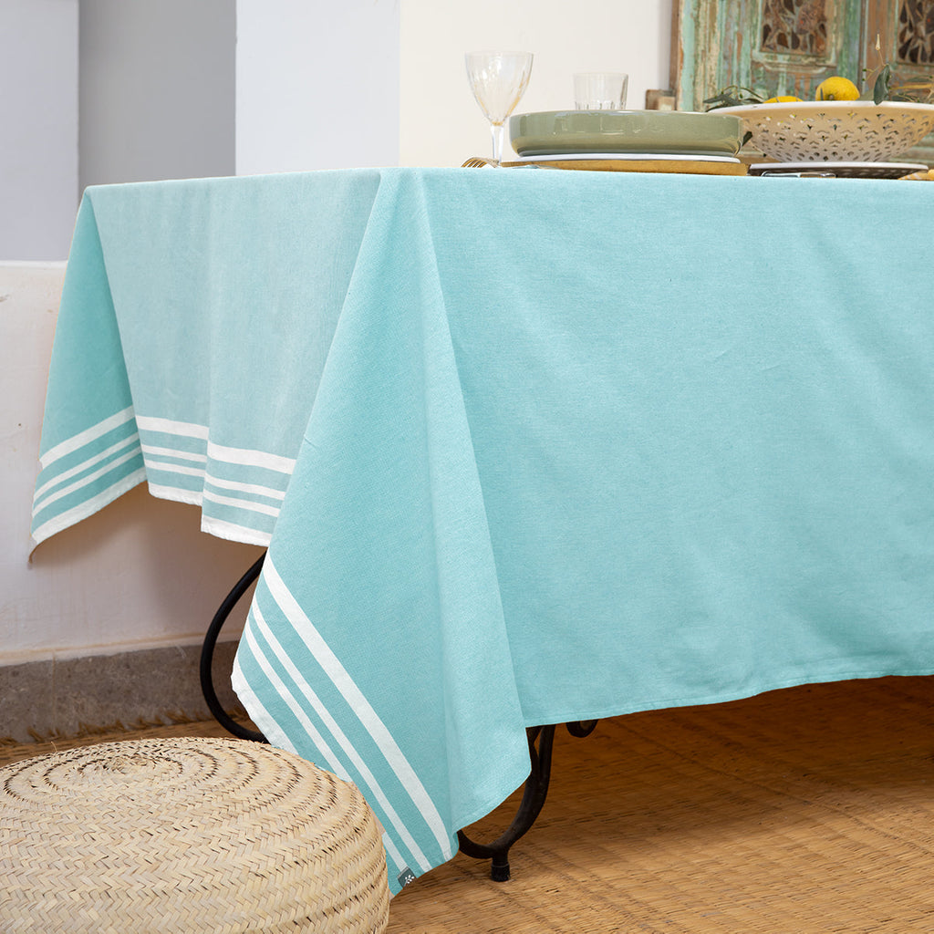 Mahdia - Nappe + 8 Serviettes - Vert D'Eau