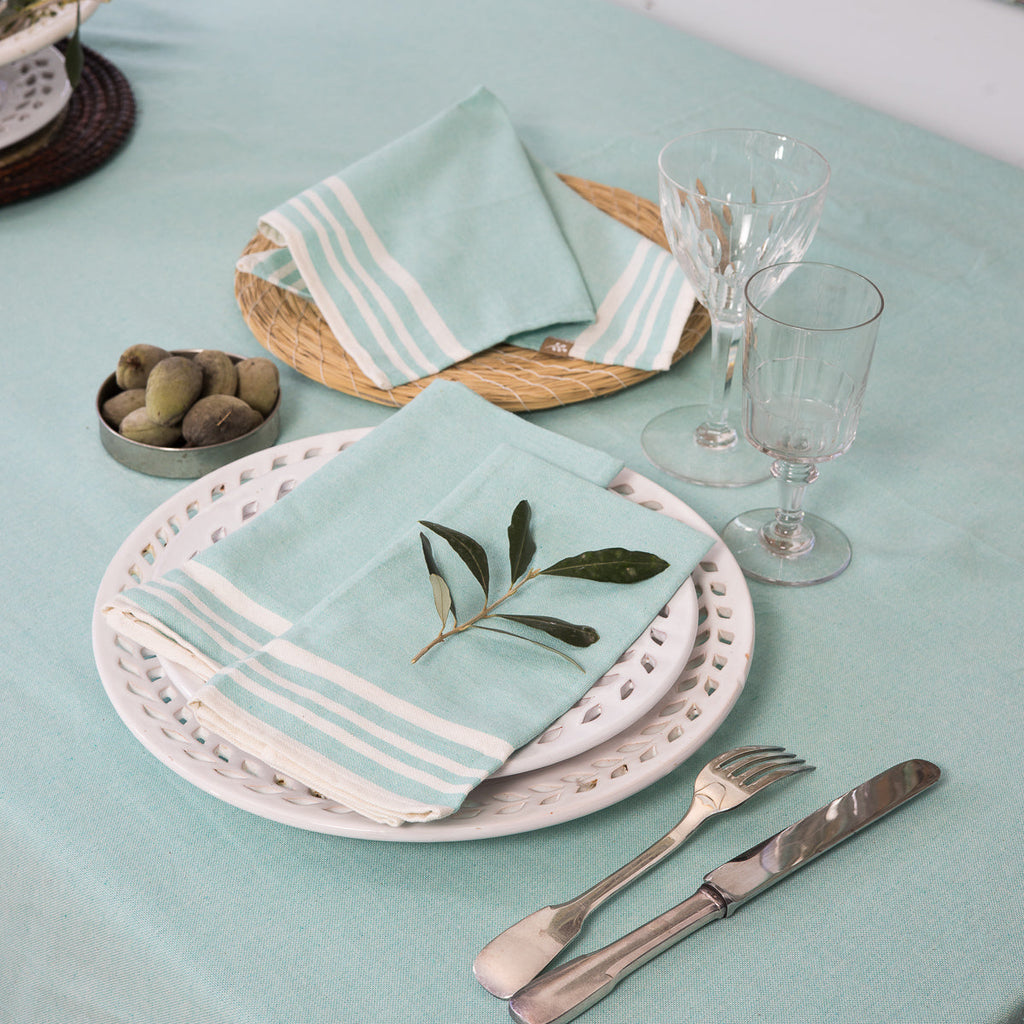 Mahdia - Nappe + 8 Serviettes - Vert D'Eau