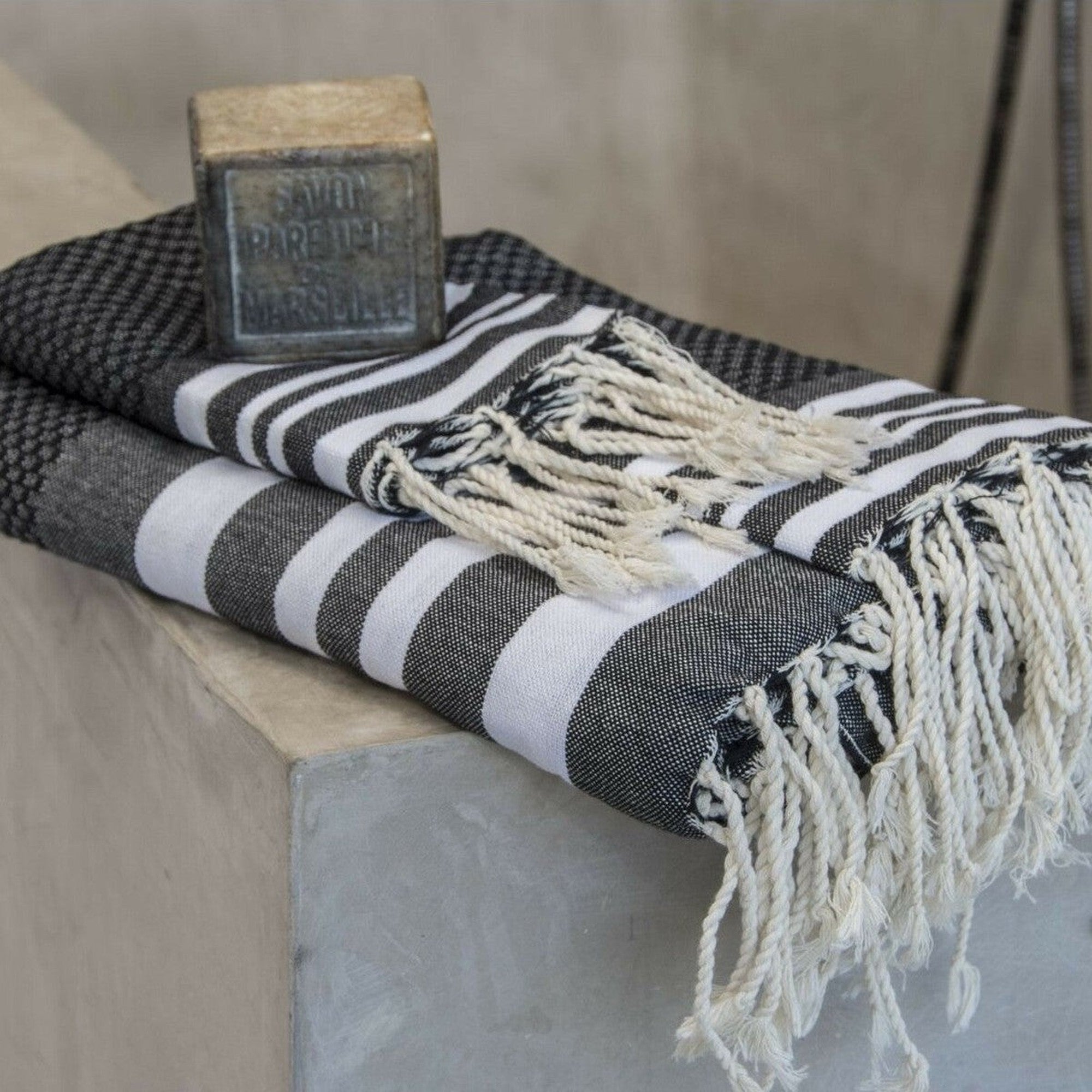 Hamptons - Foutas De Bain (1 Grande et 2 Petites) - Noir/Blanc