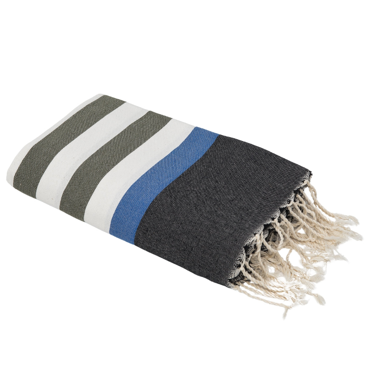 Arcachon - Fouta Tricolore - Vert Kaki/Noir/Bleu