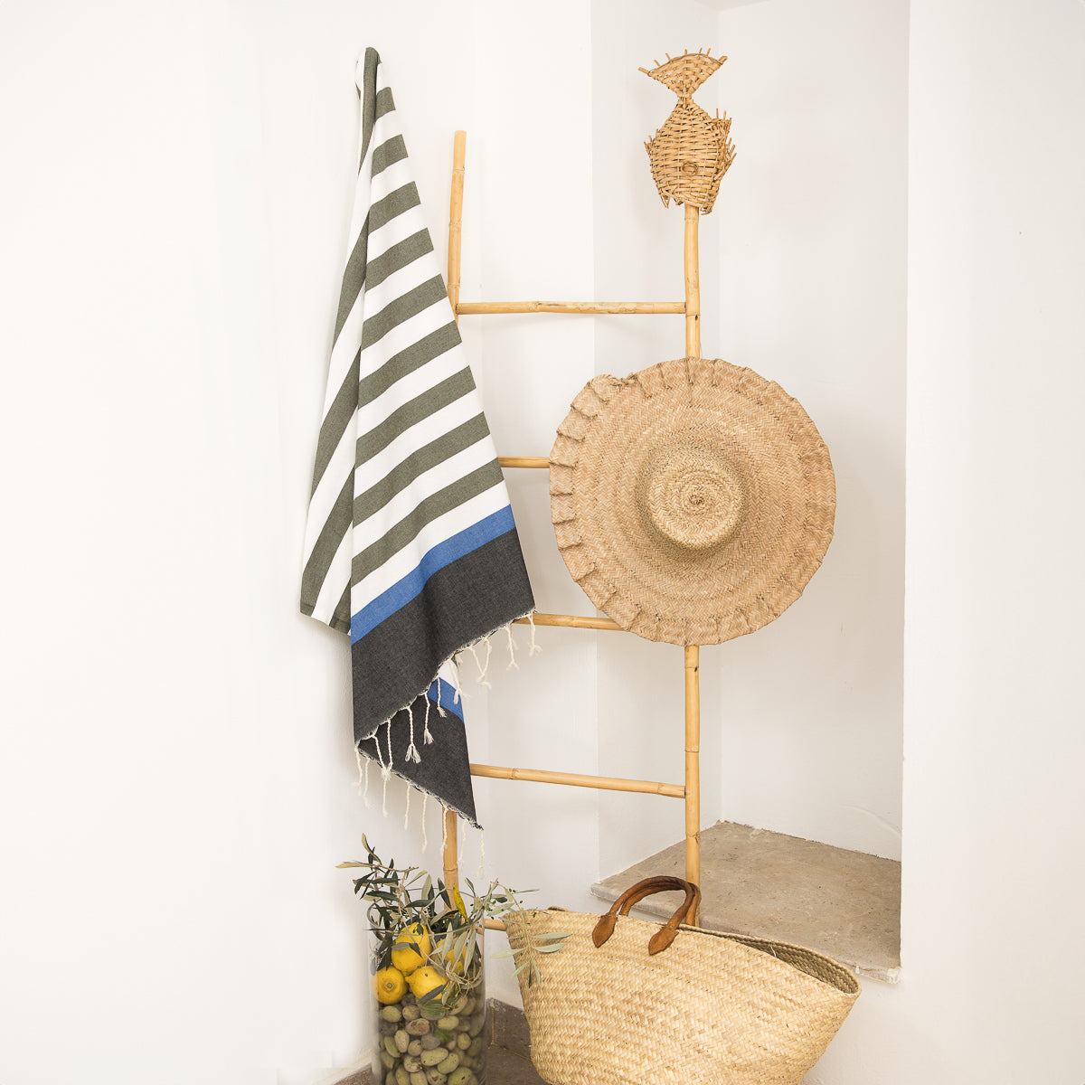 Arcachon - Fouta Tricolore - Vert Kaki/Noir/Bleu