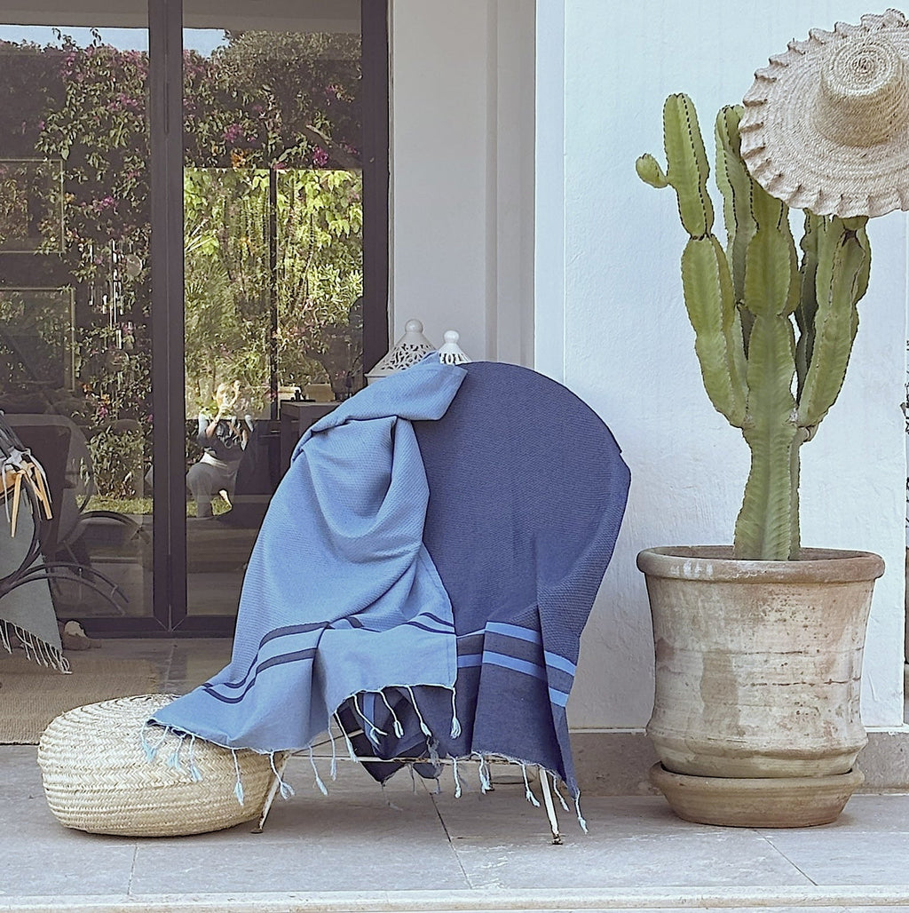 Amalfi - Fouta Bicolore - Bleu Jean/Bleu