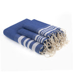 Hamptons - Foutas De Bain (1 Grande et 2 Petites) - Bleu Grec/Blanc