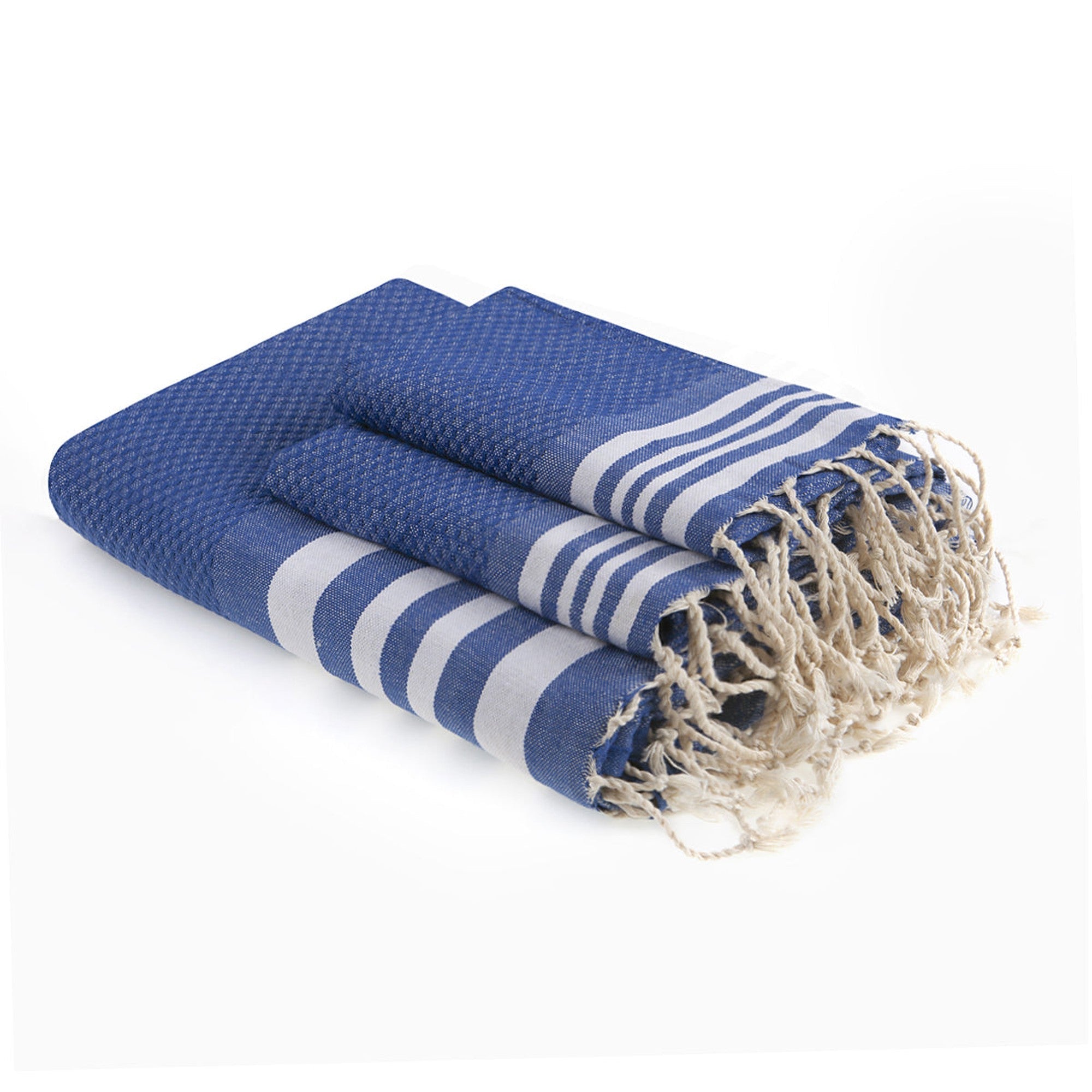 Hamptons - Foutas De Bain (1 Grande et 2 Petites) - Bleu Grec/Blanc