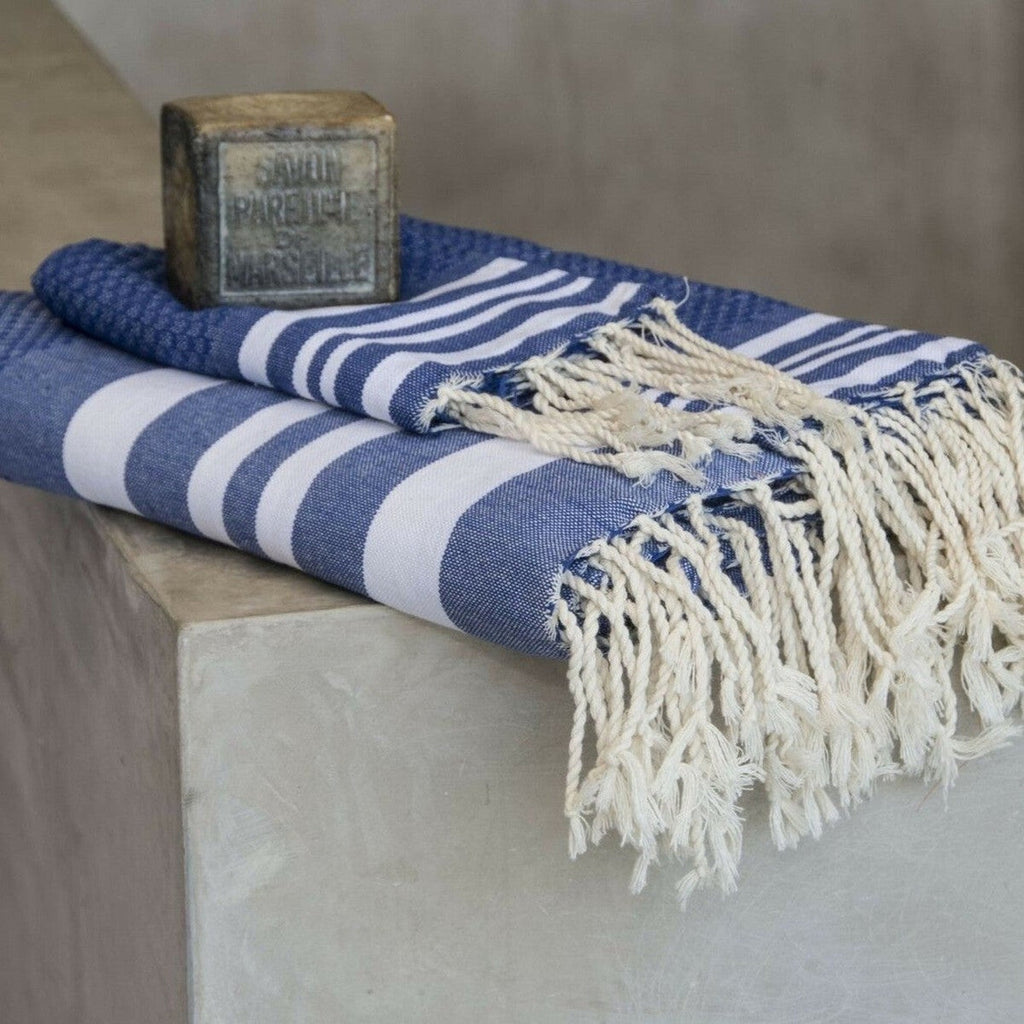 Hamptons - Foutas De Bain (1 Grande et 2 Petites) - Bleu Grec/Blanc