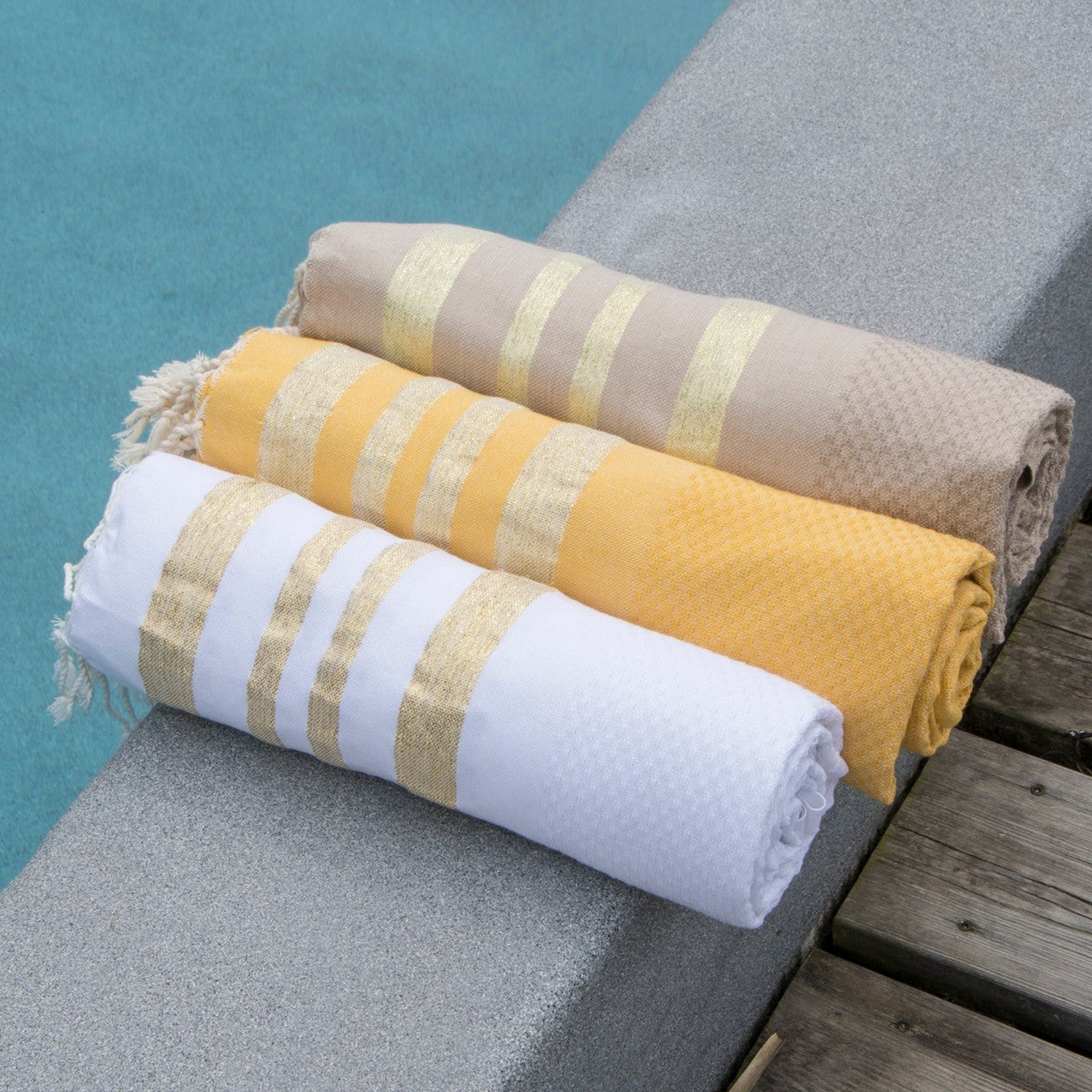Hamptons - Fouta Nid D'Abeille - Beige/Or
