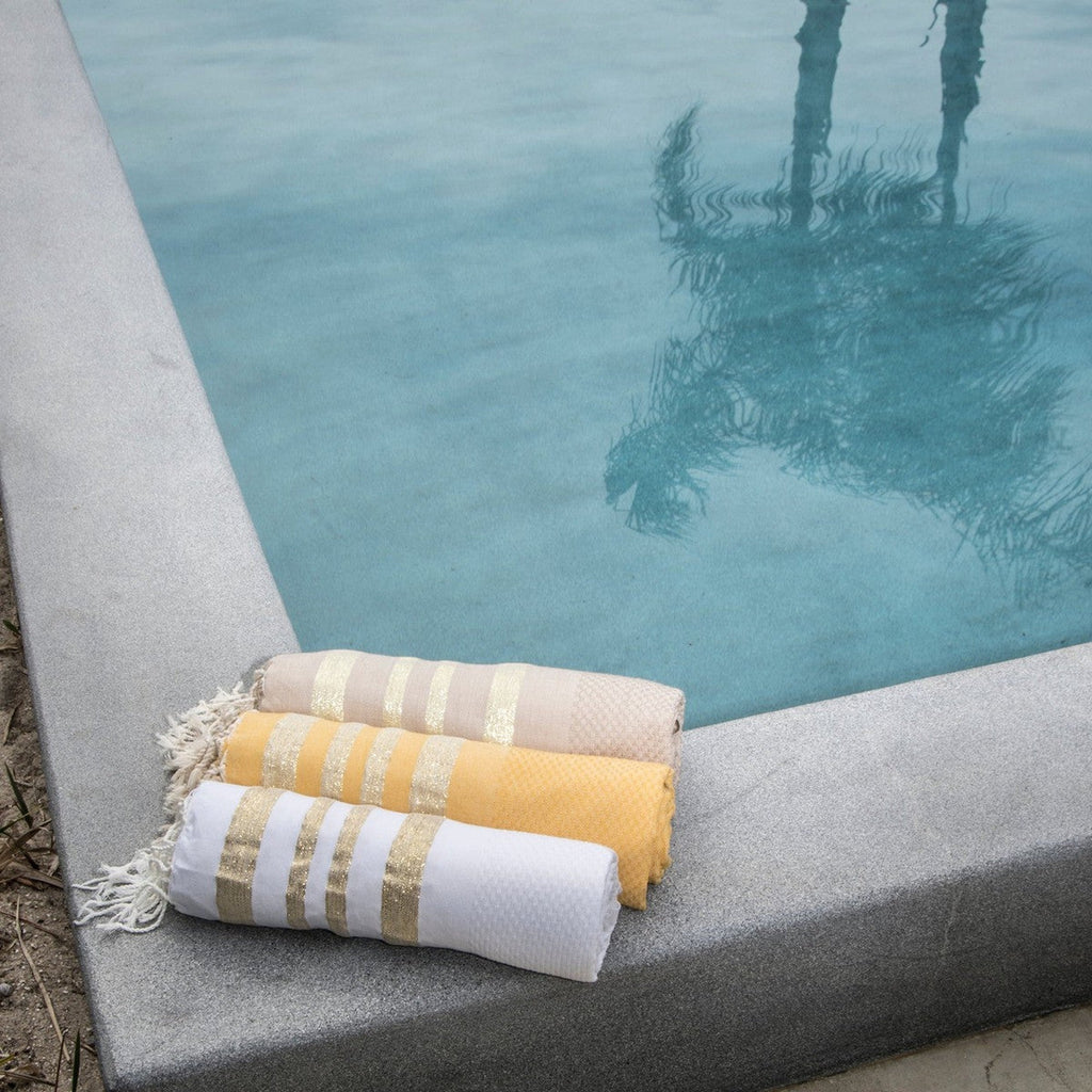 Hamptons - Fouta Nid D'Abeille - Beige/Or