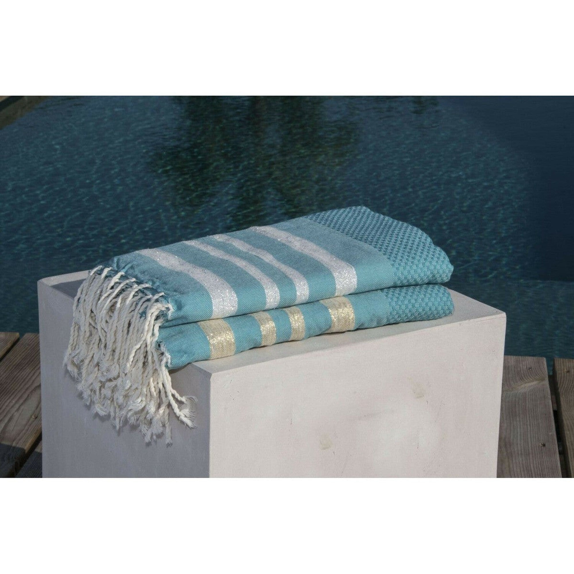 Hamptons - Fouta Nid D'Abeille - Vert Canard/Or