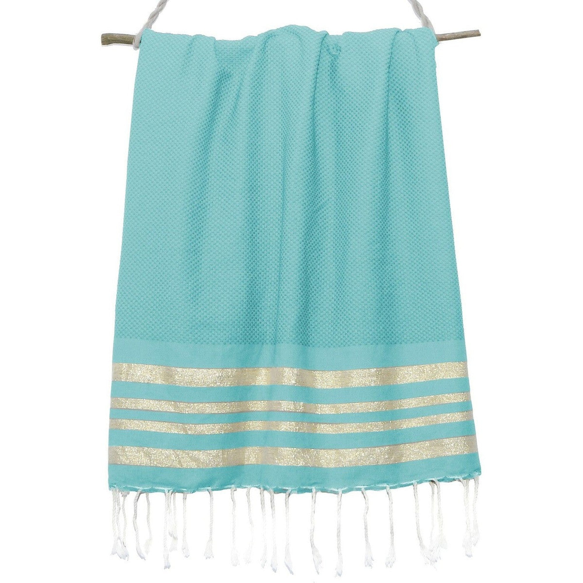 Hamptons - Fouta Nid D'Abeille - Vert Canard/Or