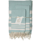 Hamptons - Foutas De Bain (1 Grande et 2 Petites) - Aqua/Blanc